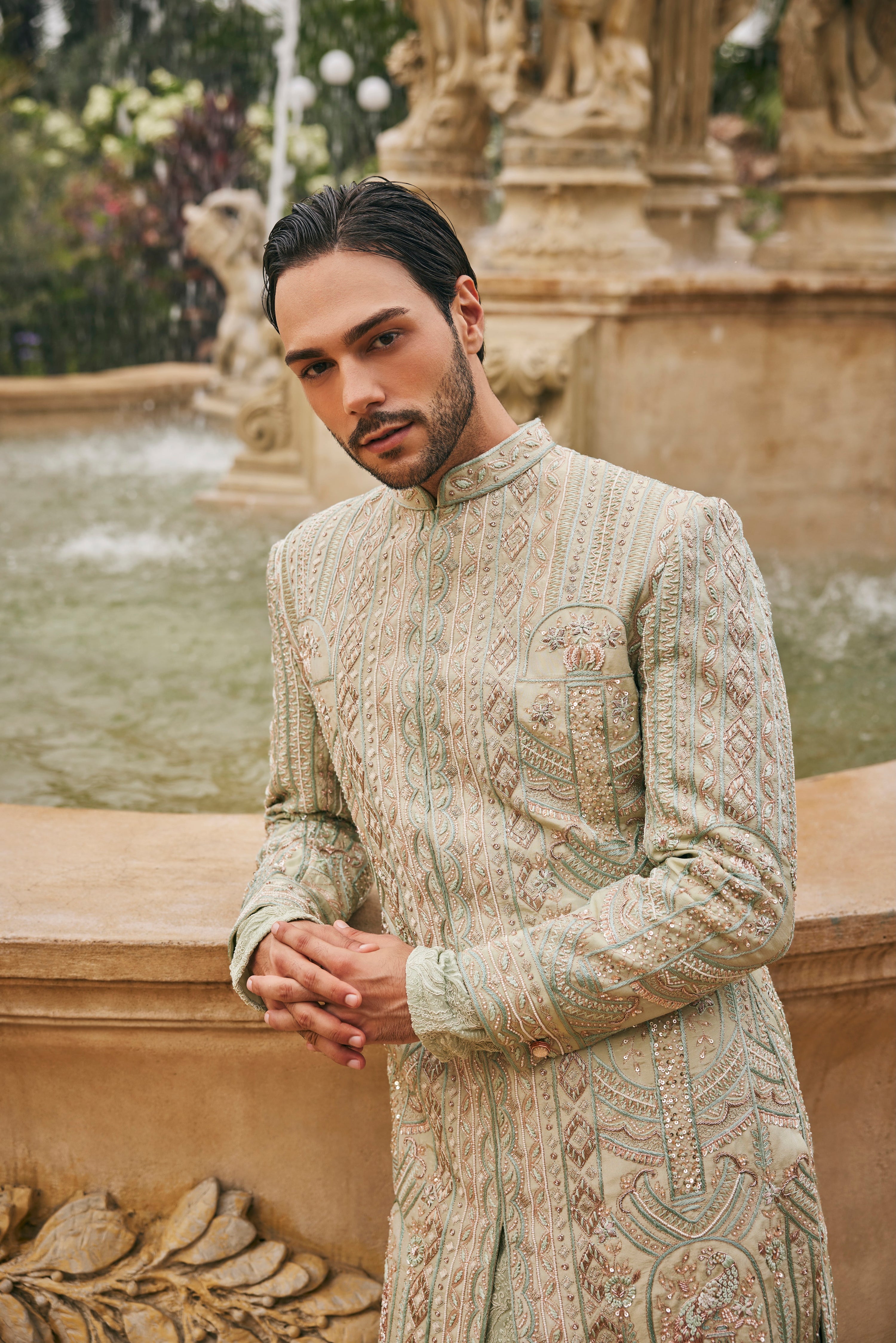 SAGE IN SIAM PLAIN SHERWANI SET