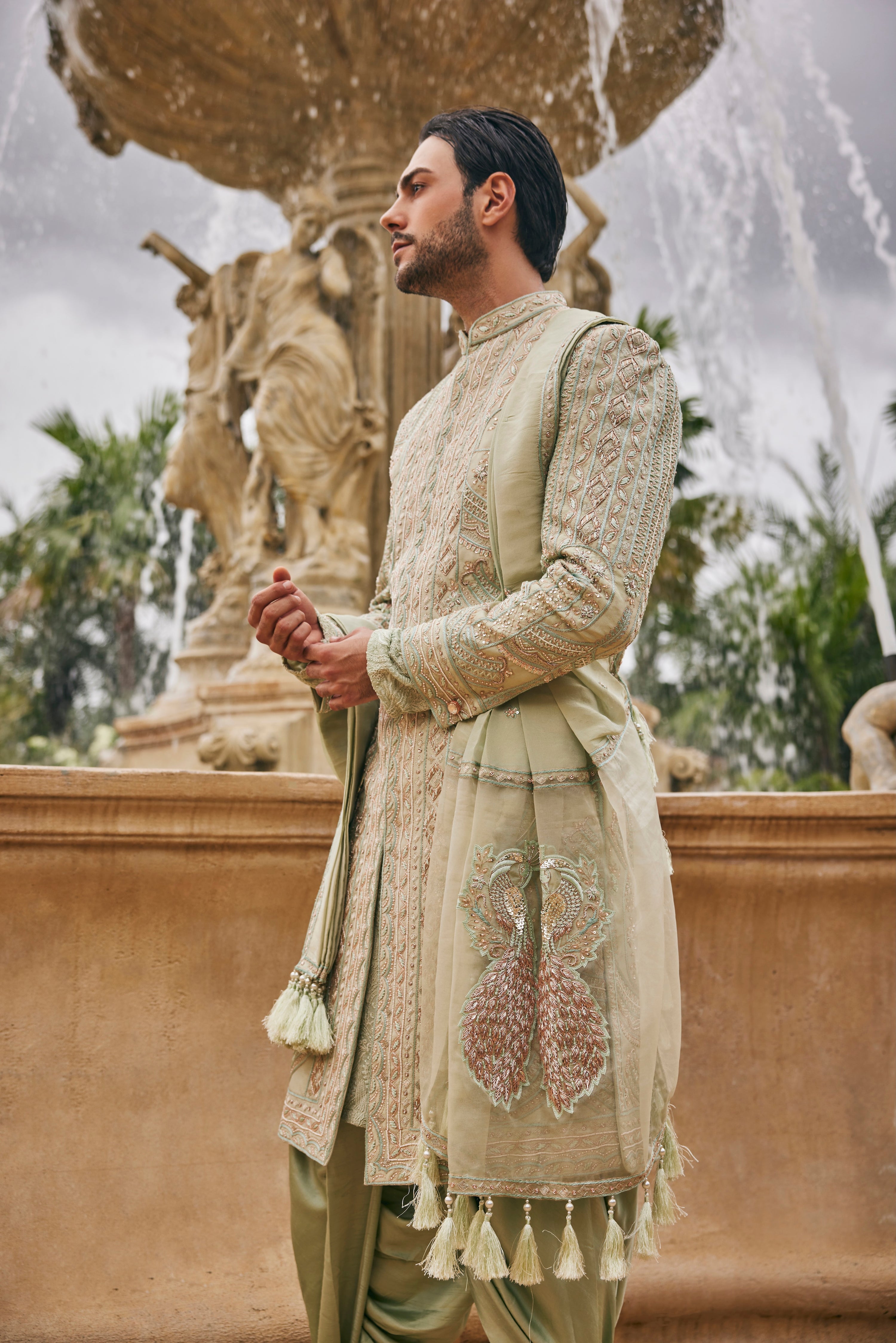 SAGE IN SIAM PLAIN SHERWANI SET