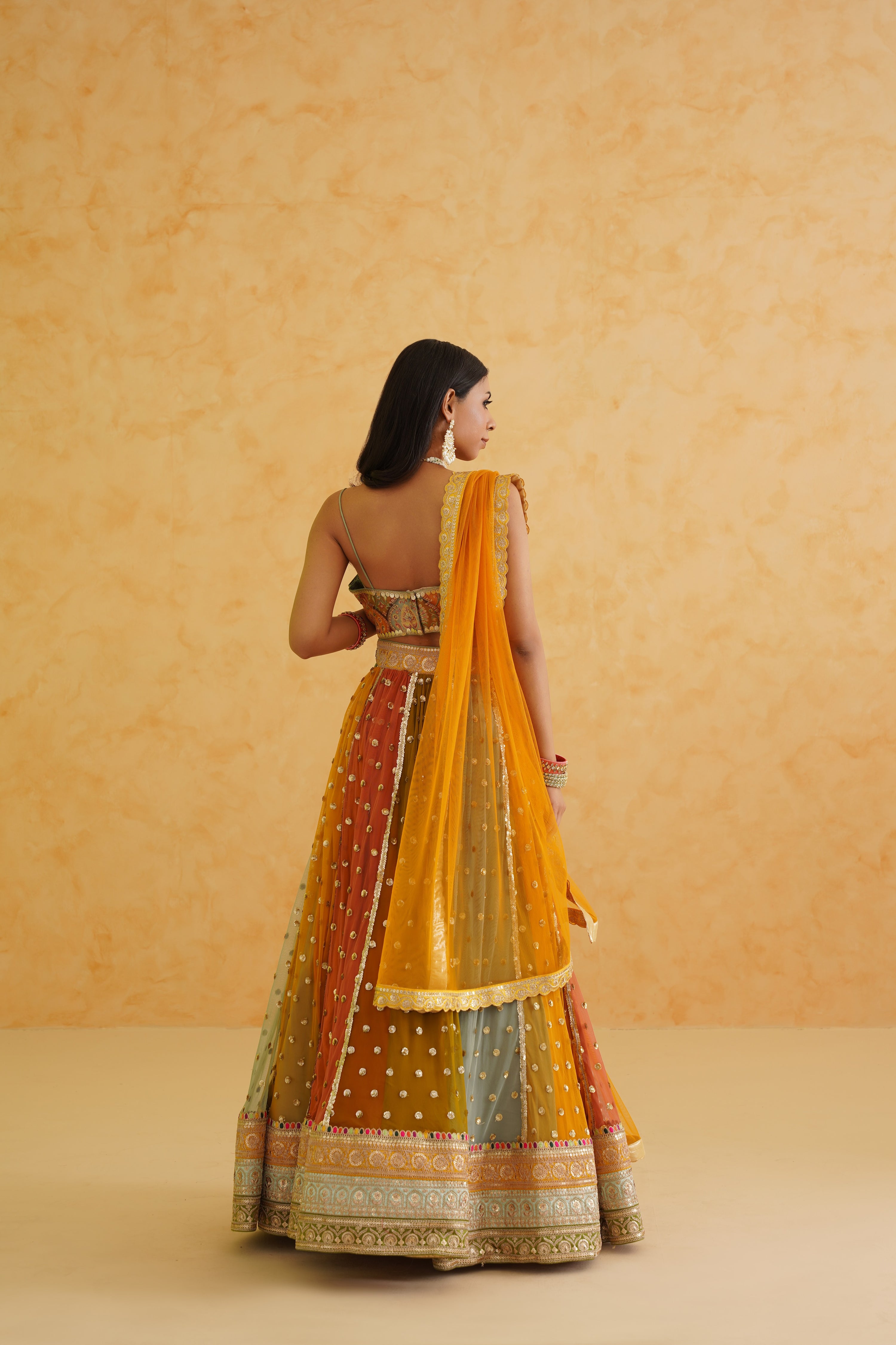 MULTI COLORED LEHENGA, BLOUSE AND DUPATTA SET