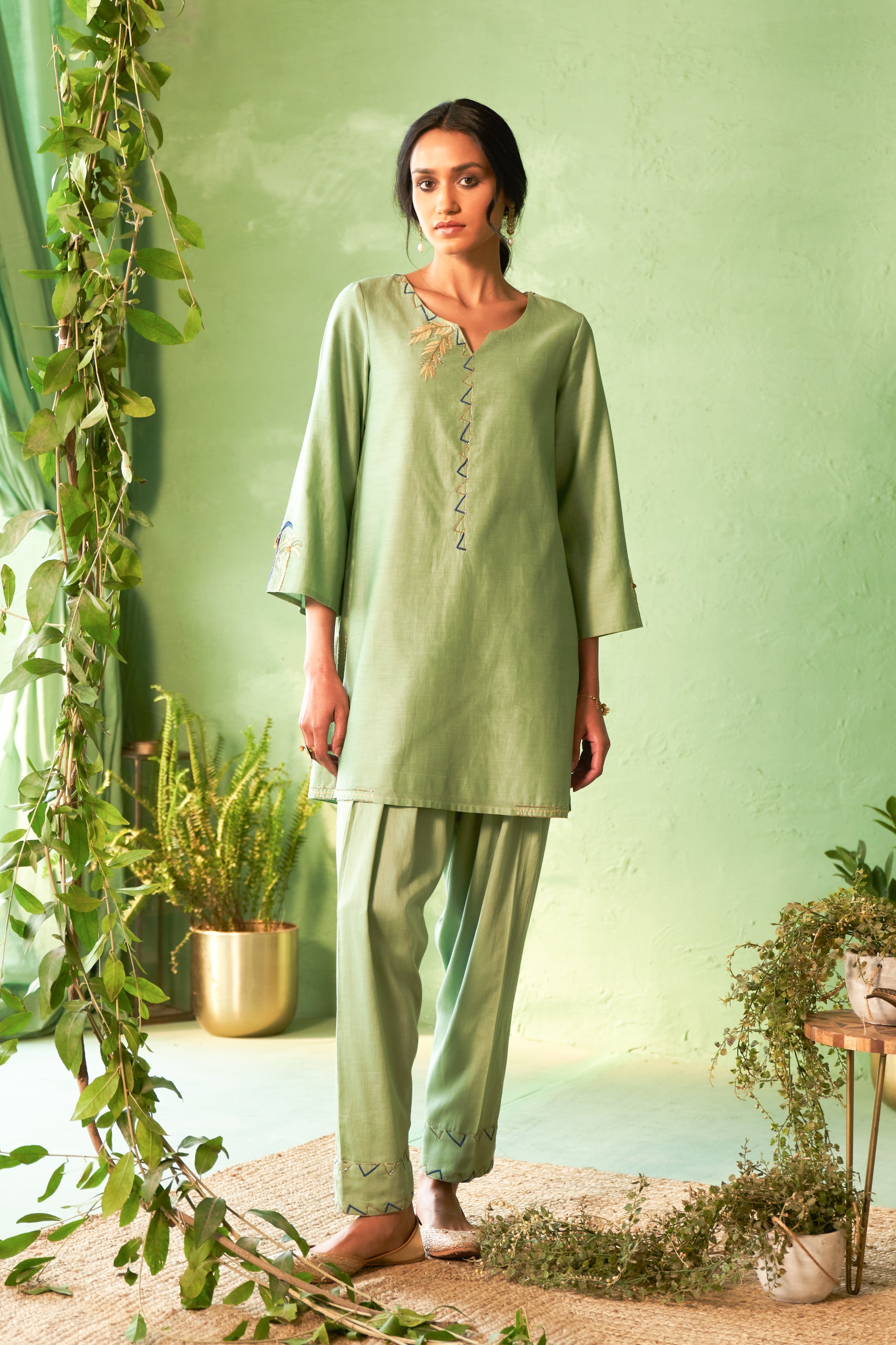 TEA GREEN SHORT KURTA SET