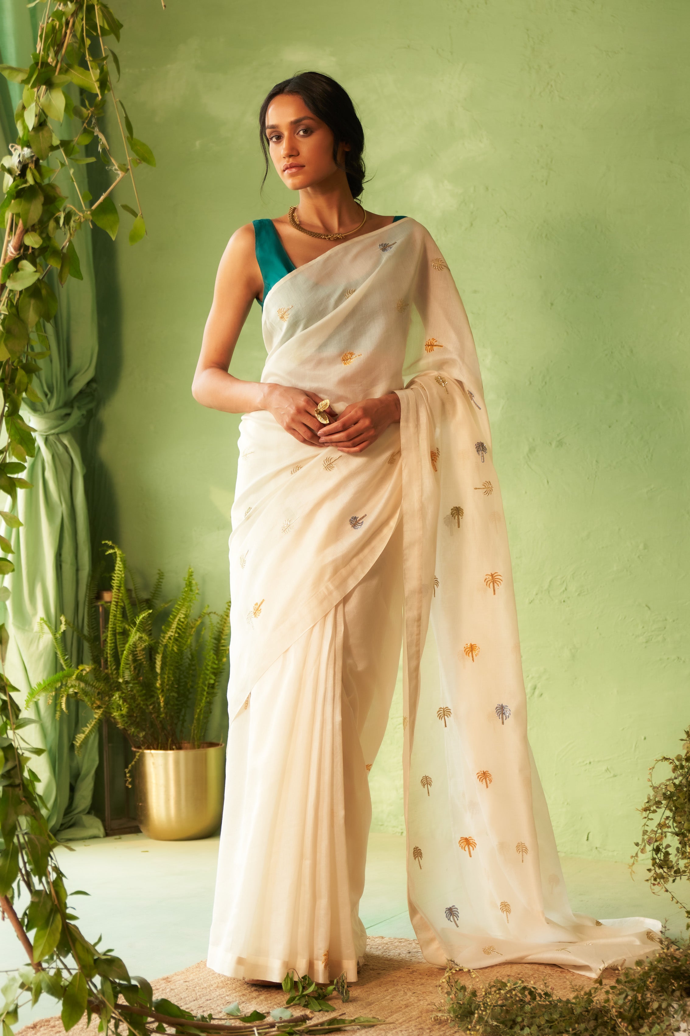 SAREE WITH PEACOCK GREEN BLOUSE