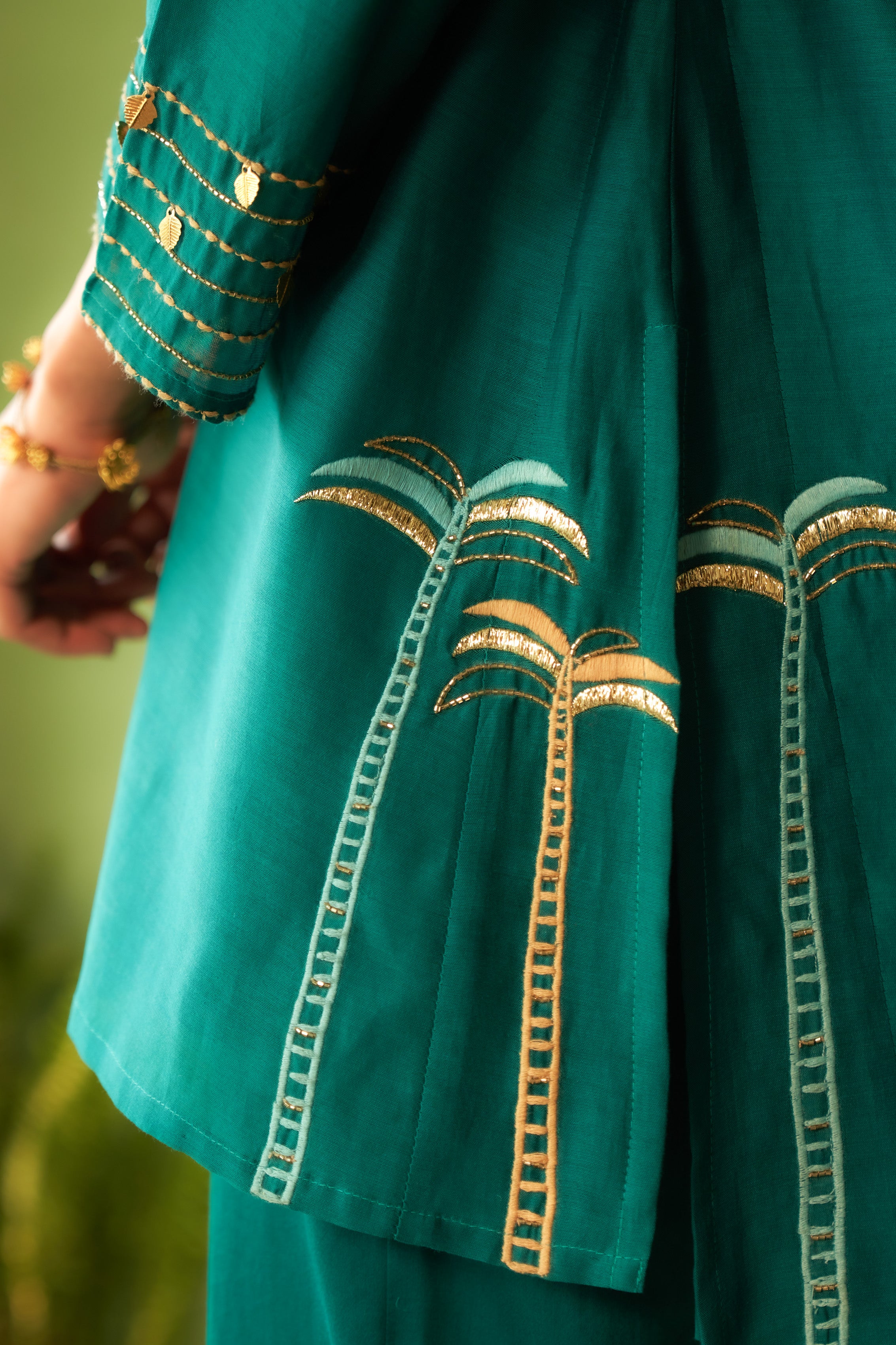 PEACOCK GREEN COLLARED COORD SET