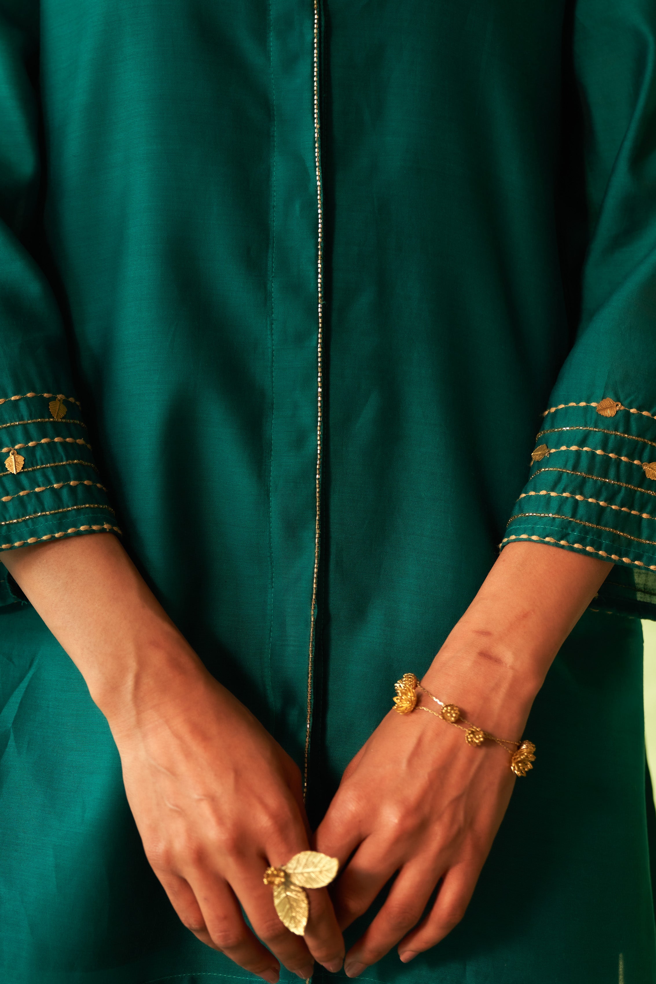 PEACOCK GREEN COLLARED COORD SET