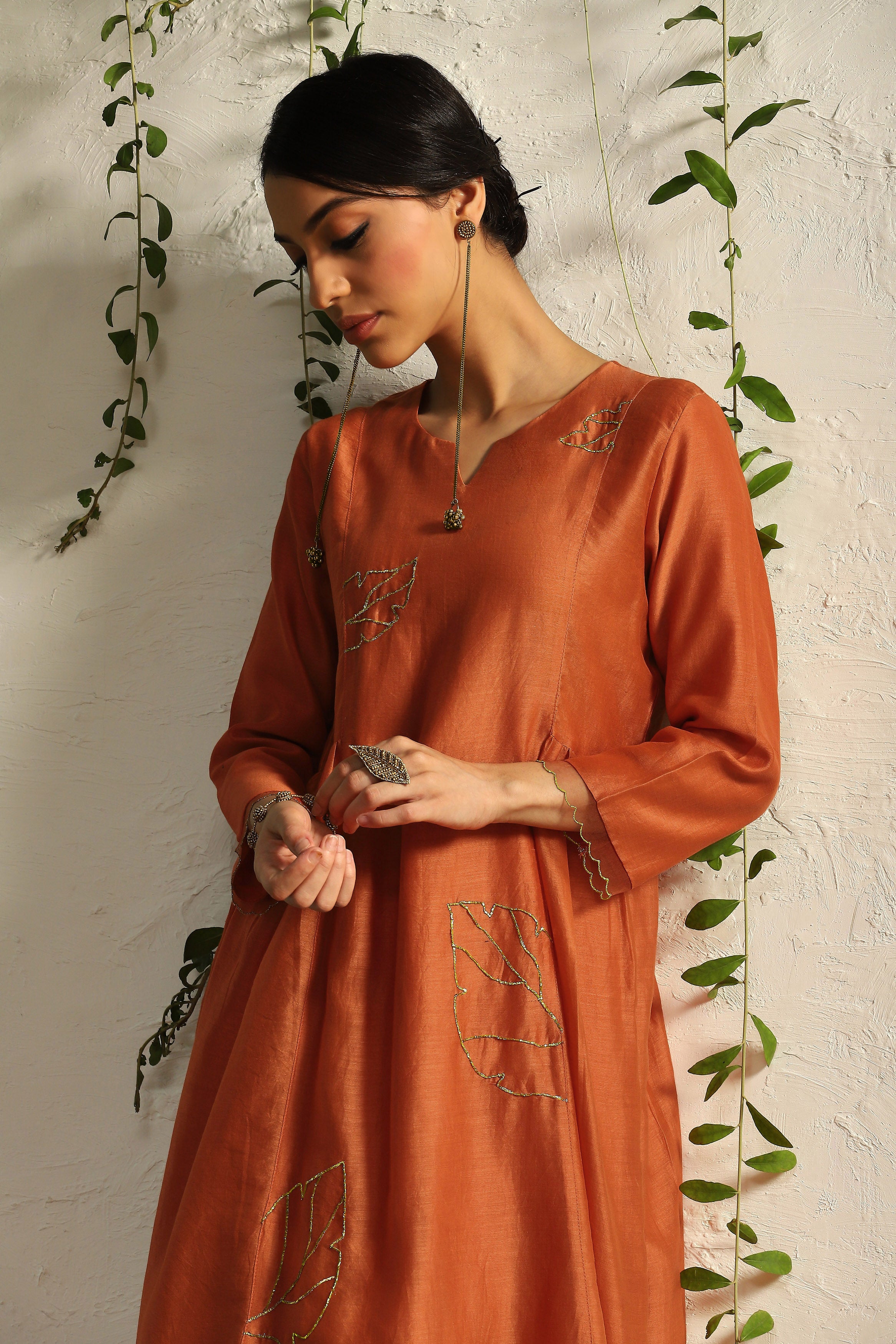 SPICE ORANGE SIDE GATHERED KURTA SET