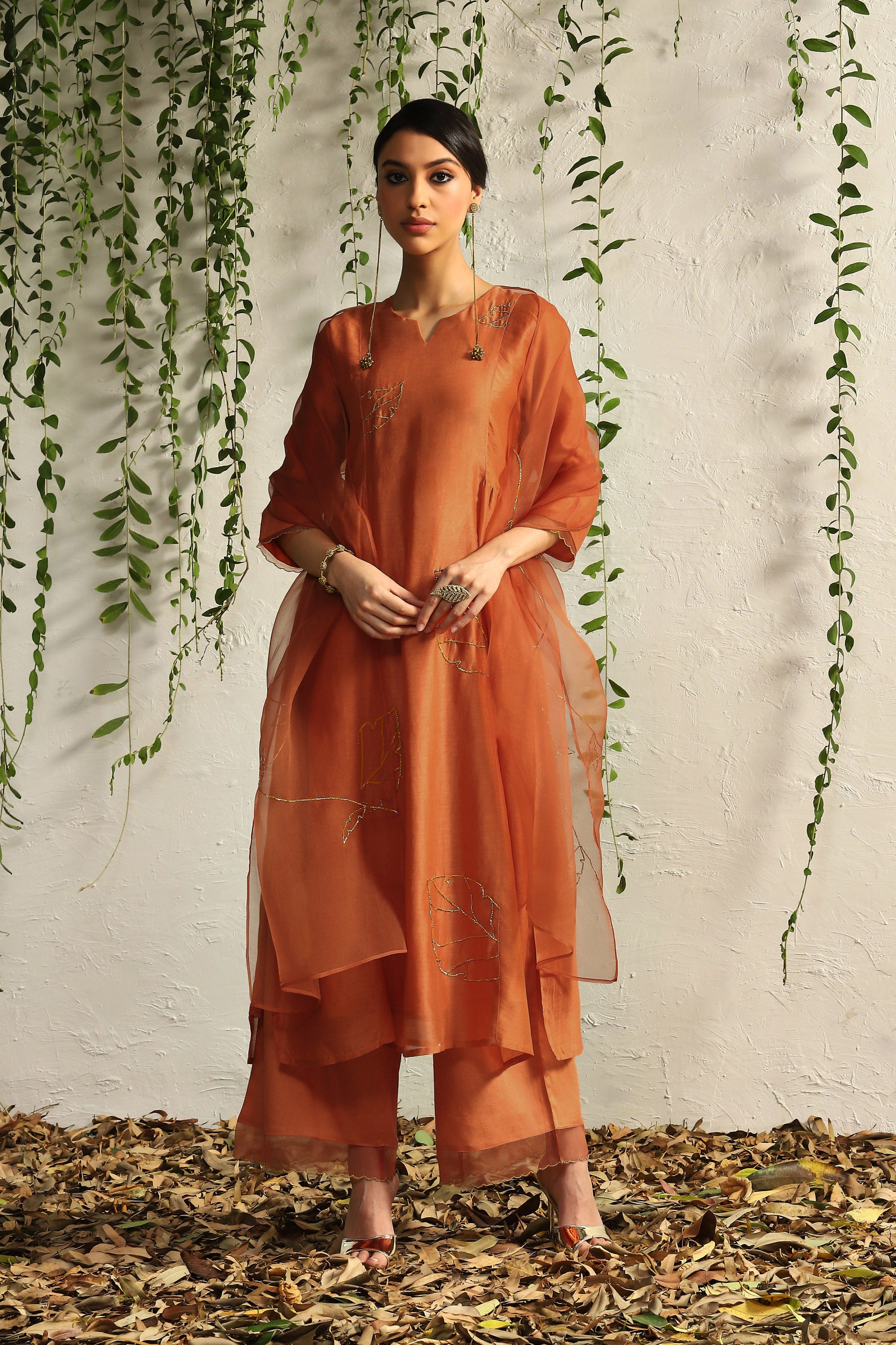 SPICE ORANGE SIDE GATHERED KURTA SET