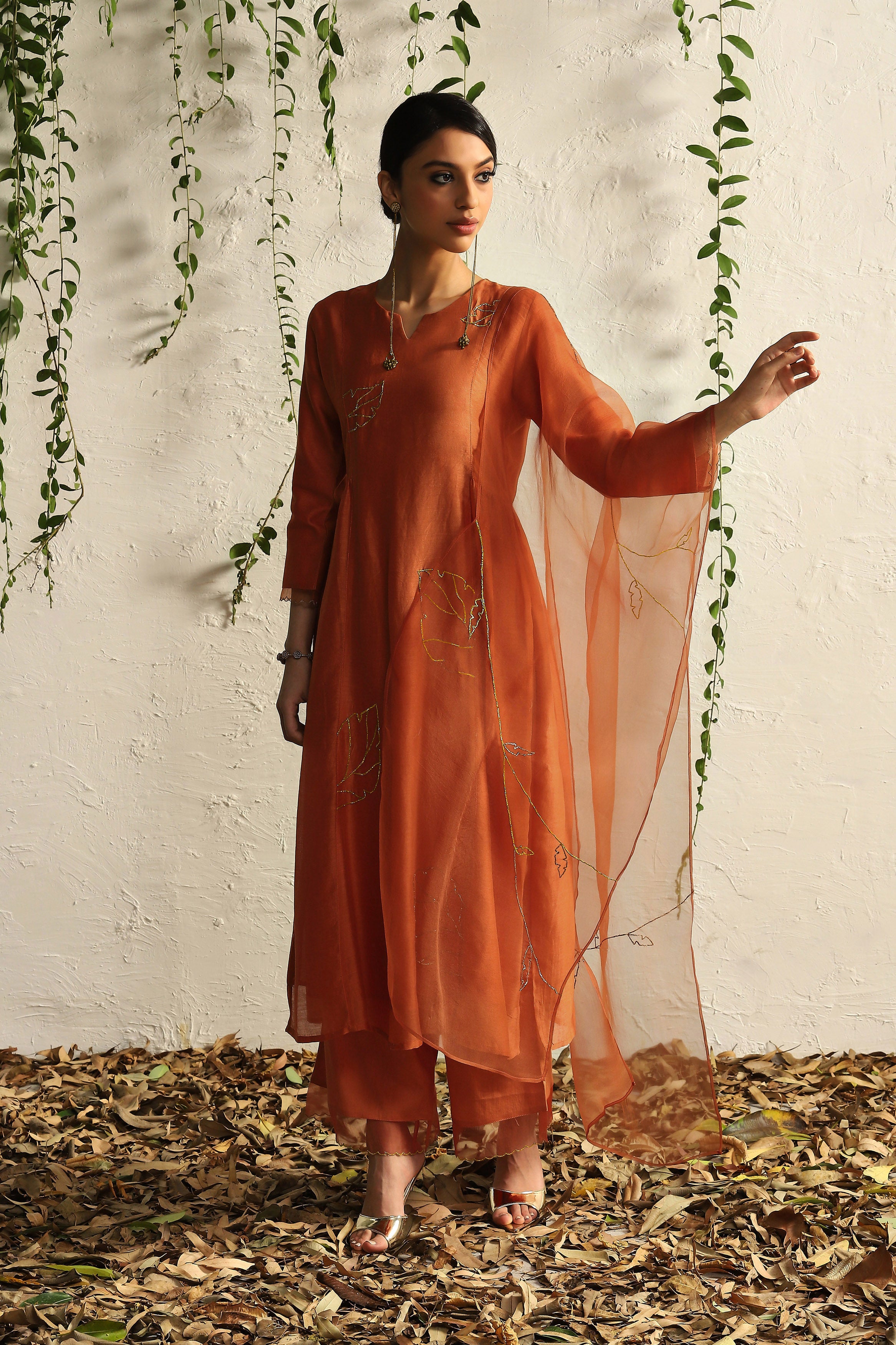 SPICE ORANGE SIDE GATHERED KURTA SET