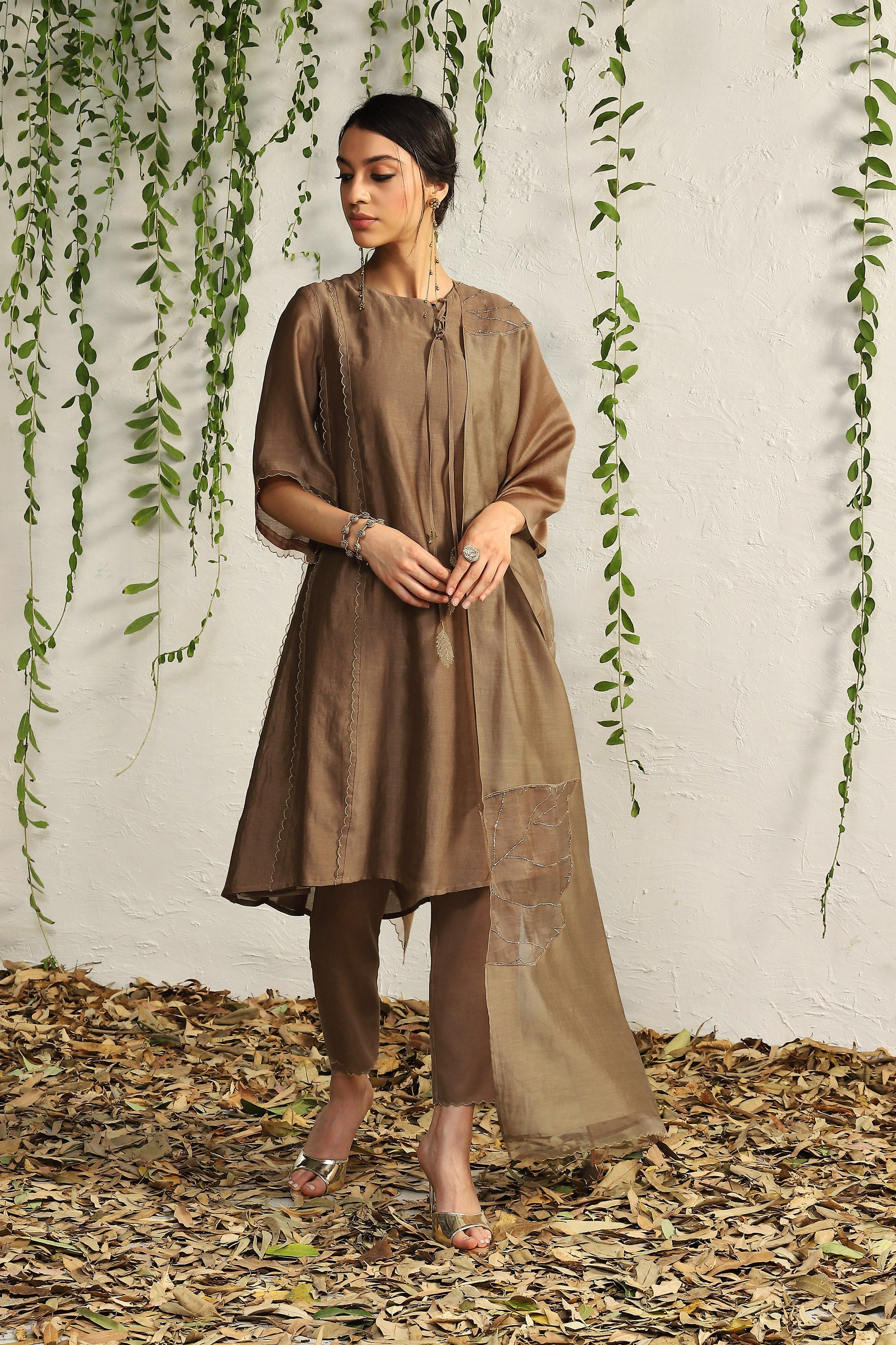 GINGER CHANDERI  TIE-UP KURTA SET