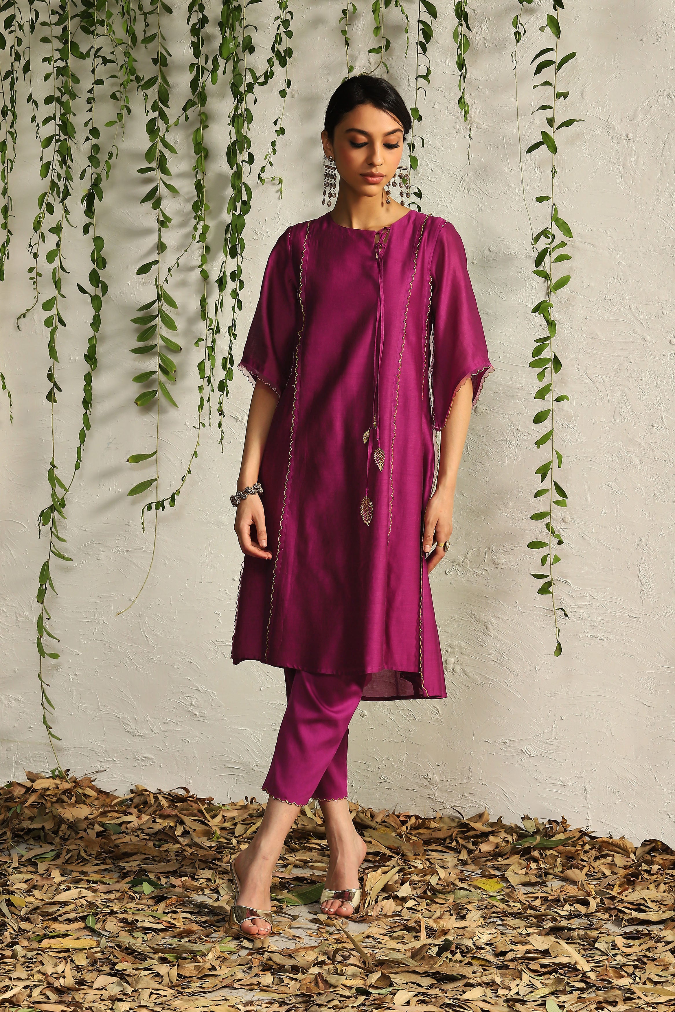 POP PINK CHANDERI TIE-UP KURTA SET