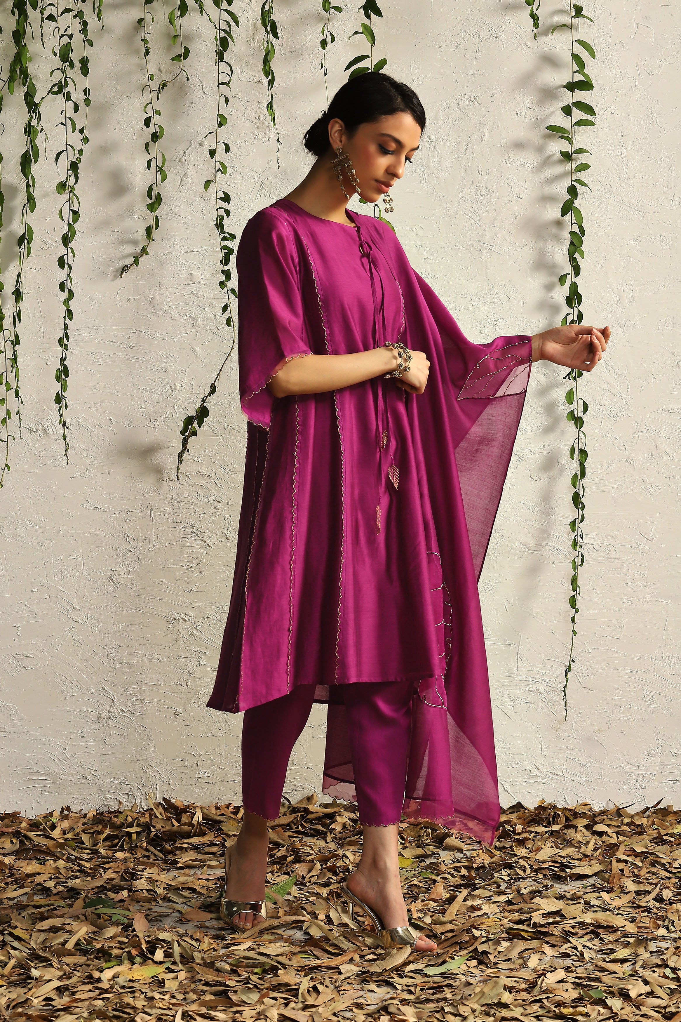 POP PINK CHANDERI TIE-UP KURTA SET