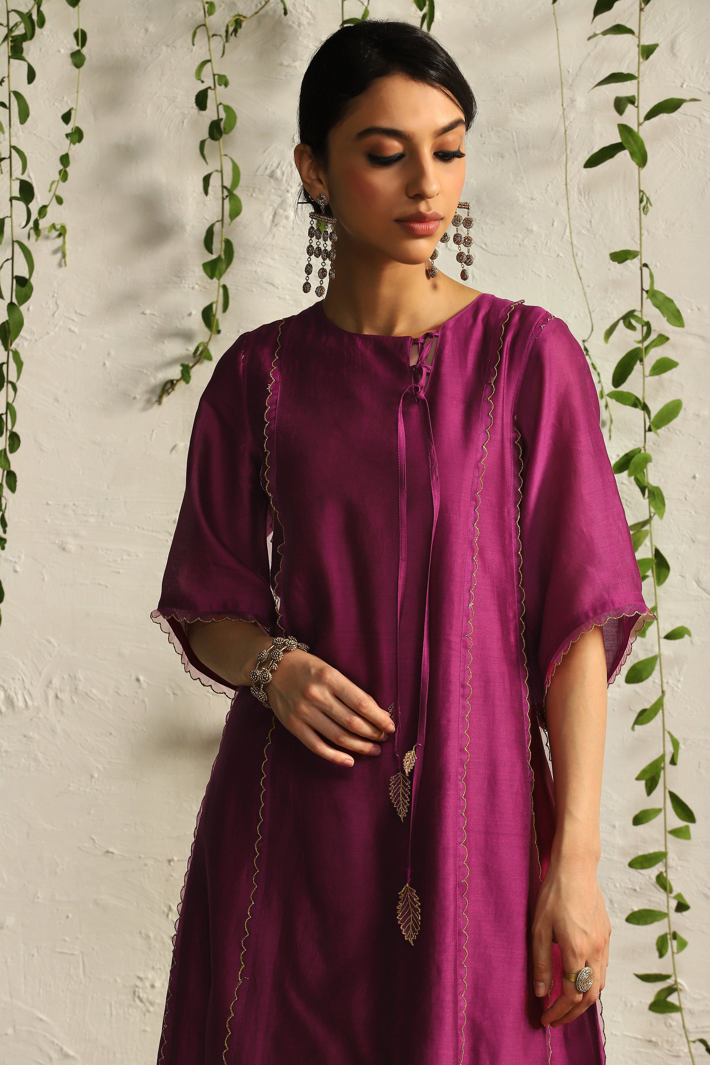 POP PINK CHANDERI TIE-UP KURTA SET