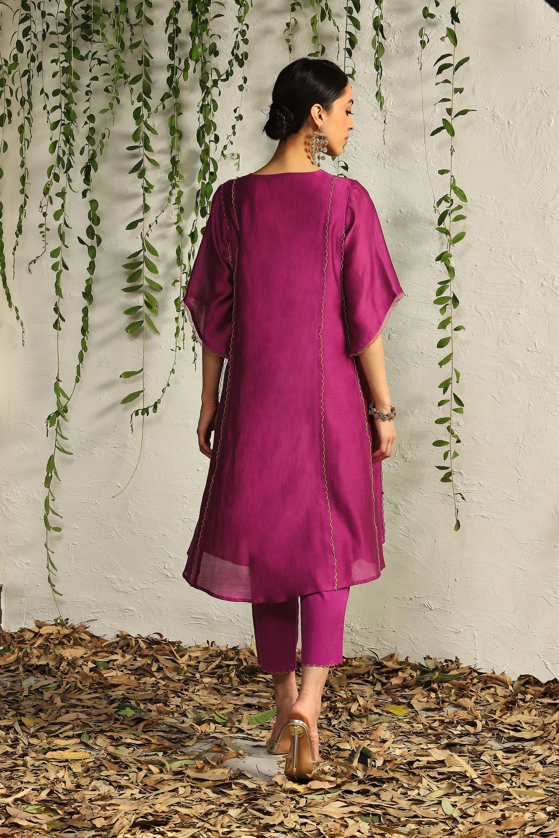 POP PINK CHANDERI TIE-UP KURTA SET