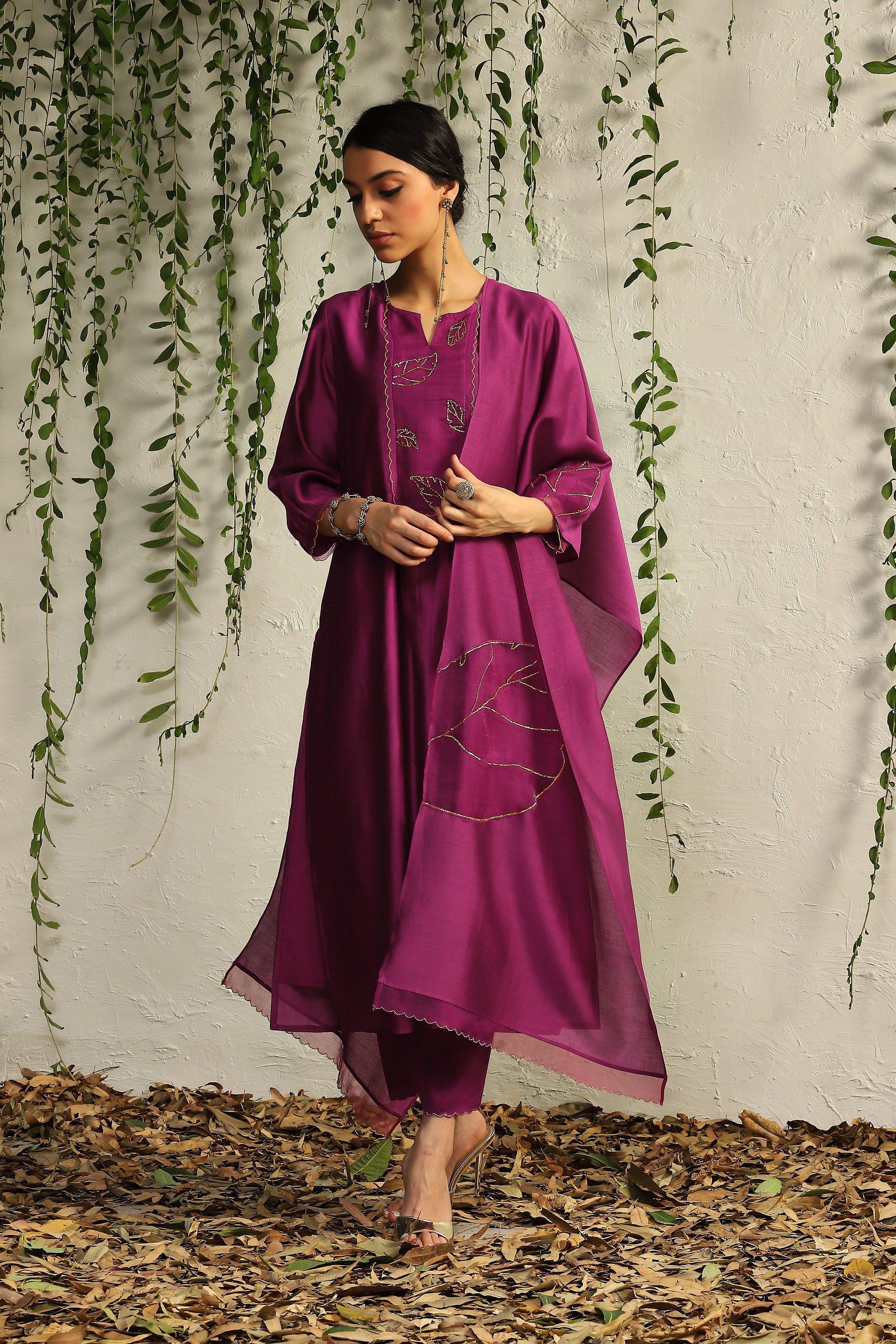 POP PINK CHANDERI FLOWY KURTA SET