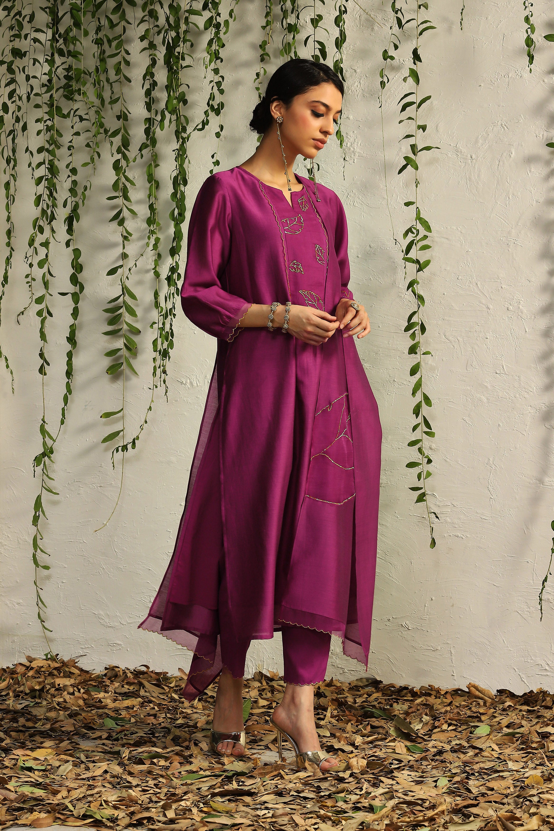 POP PINK CHANDERI FLOWY KURTA SET