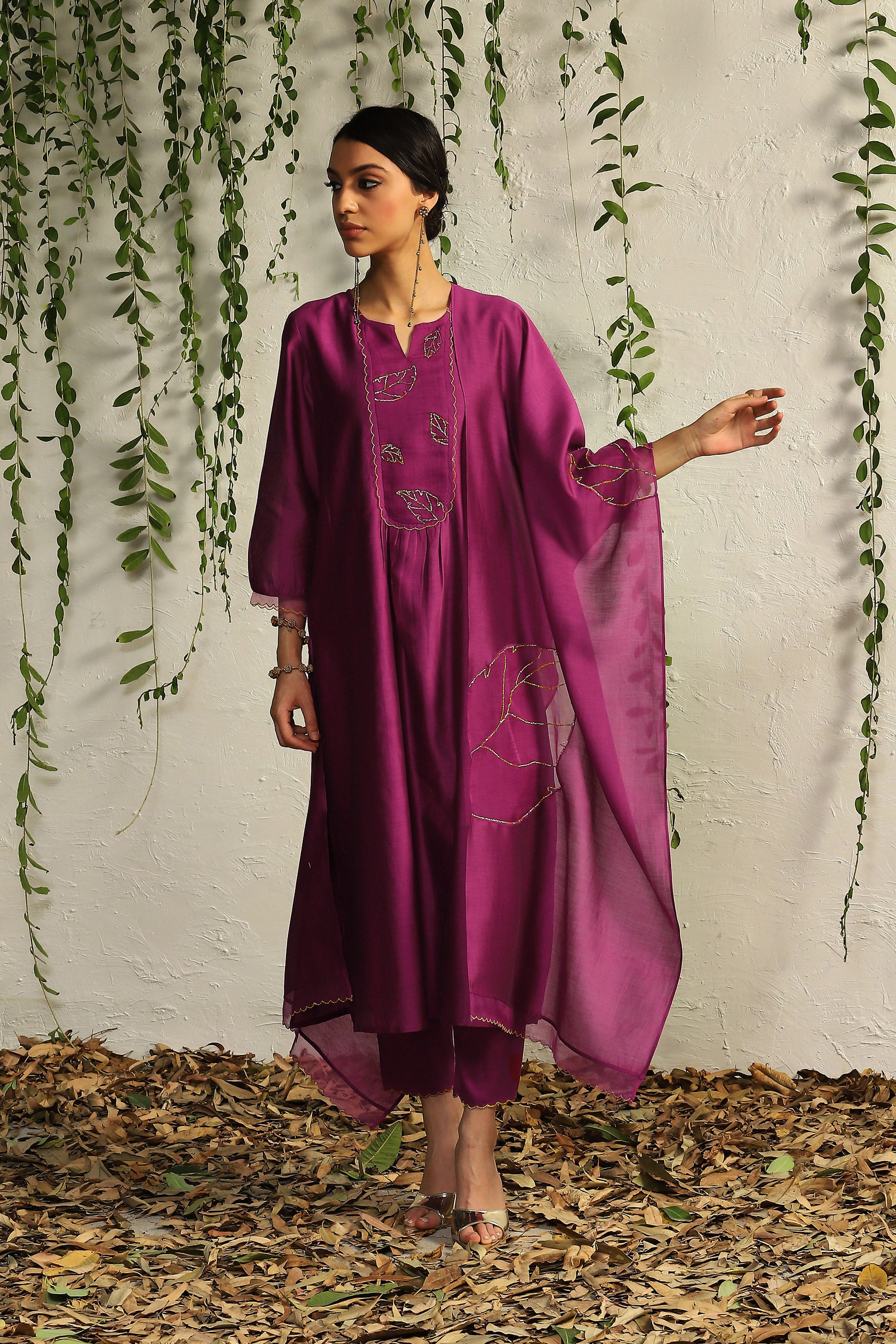 POP PINK CHANDERI FLOWY KURTA SET