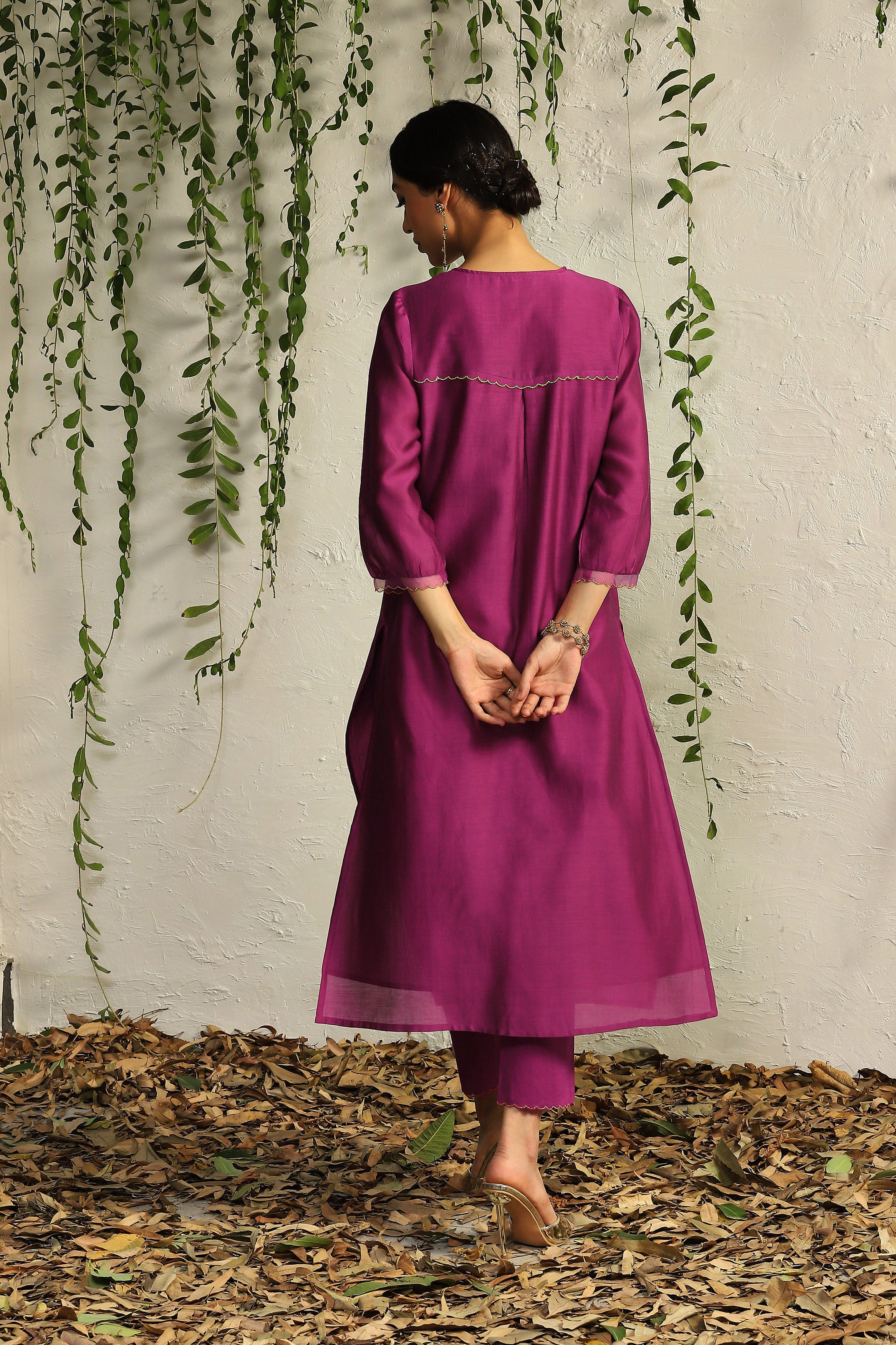 POP PINK CHANDERI FLOWY KURTA SET