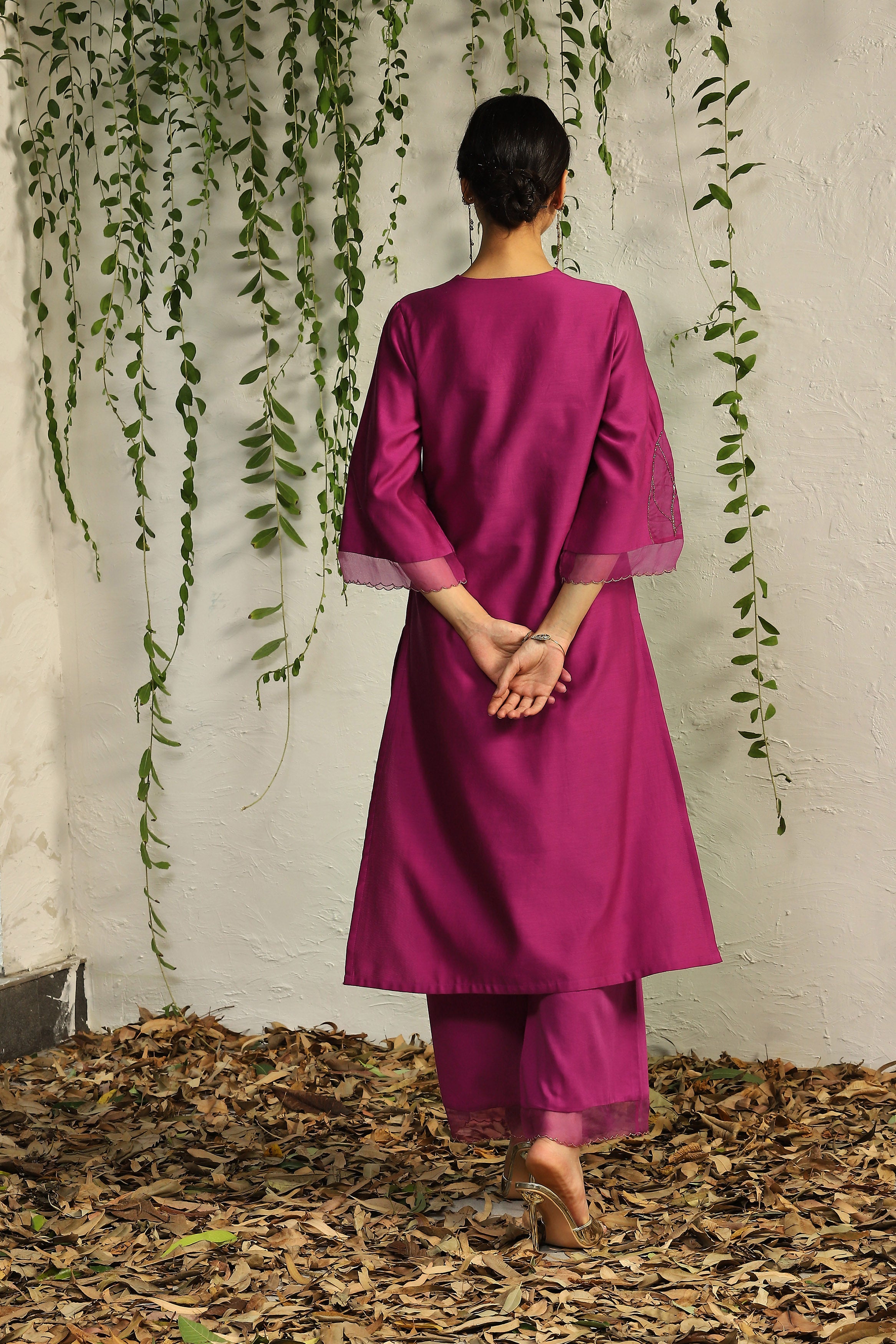 POP PINK CHANDERI STRAIGHT KURTA SET