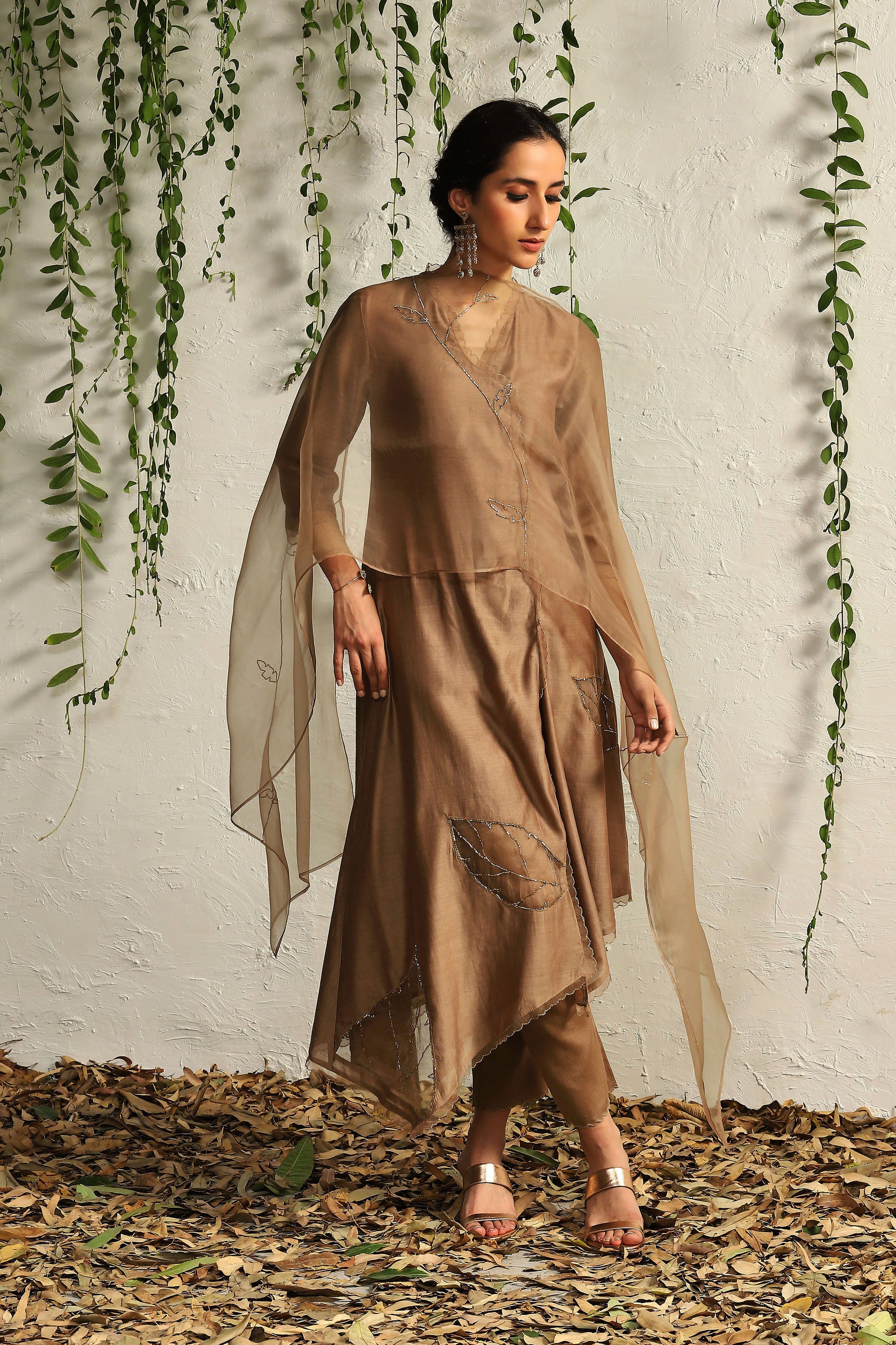 GINGER CHANDERI ASYMMETRICAL KURTA SET