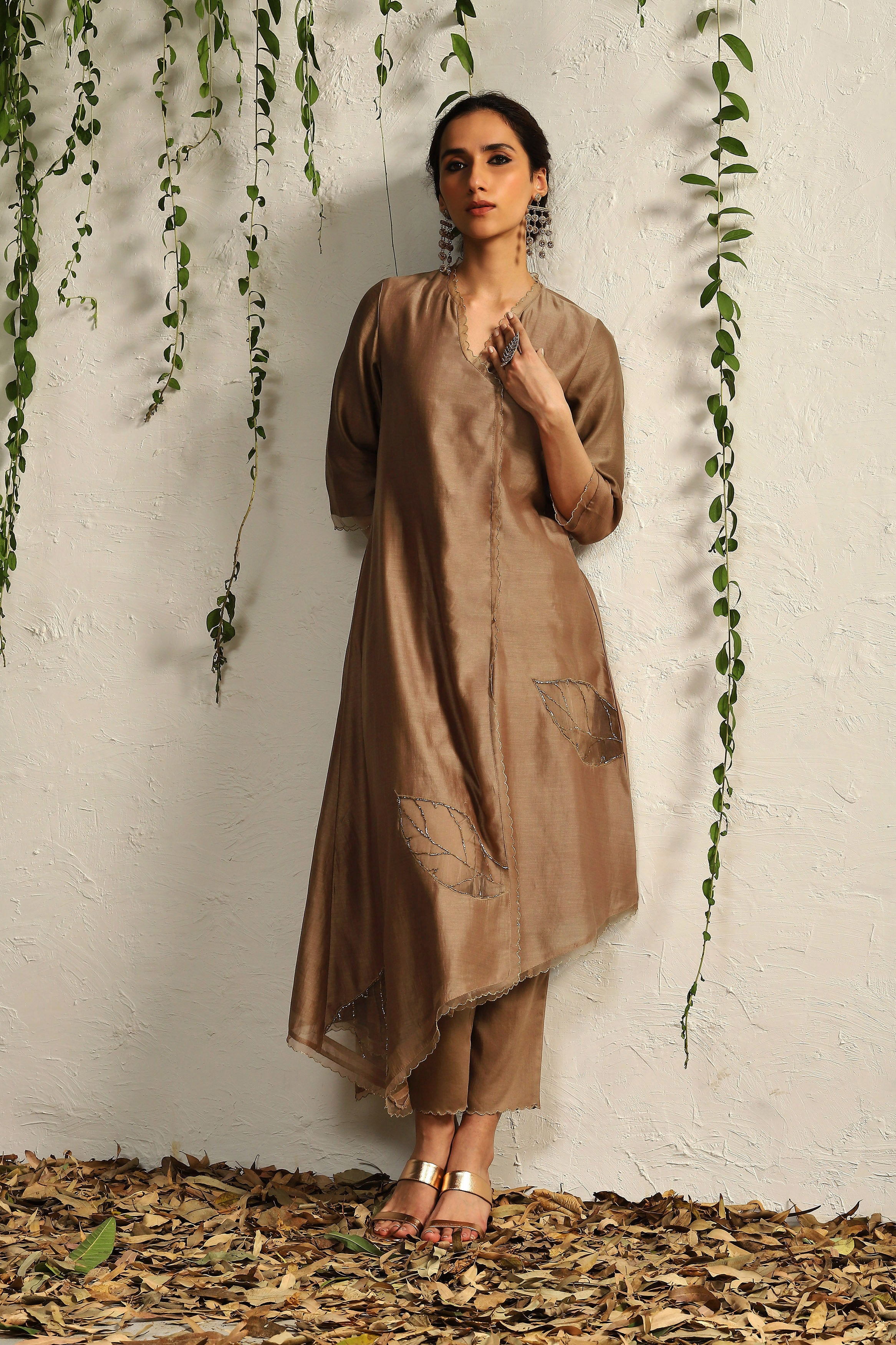 GINGER CHANDERI ASYMMETRICAL KURTA SET