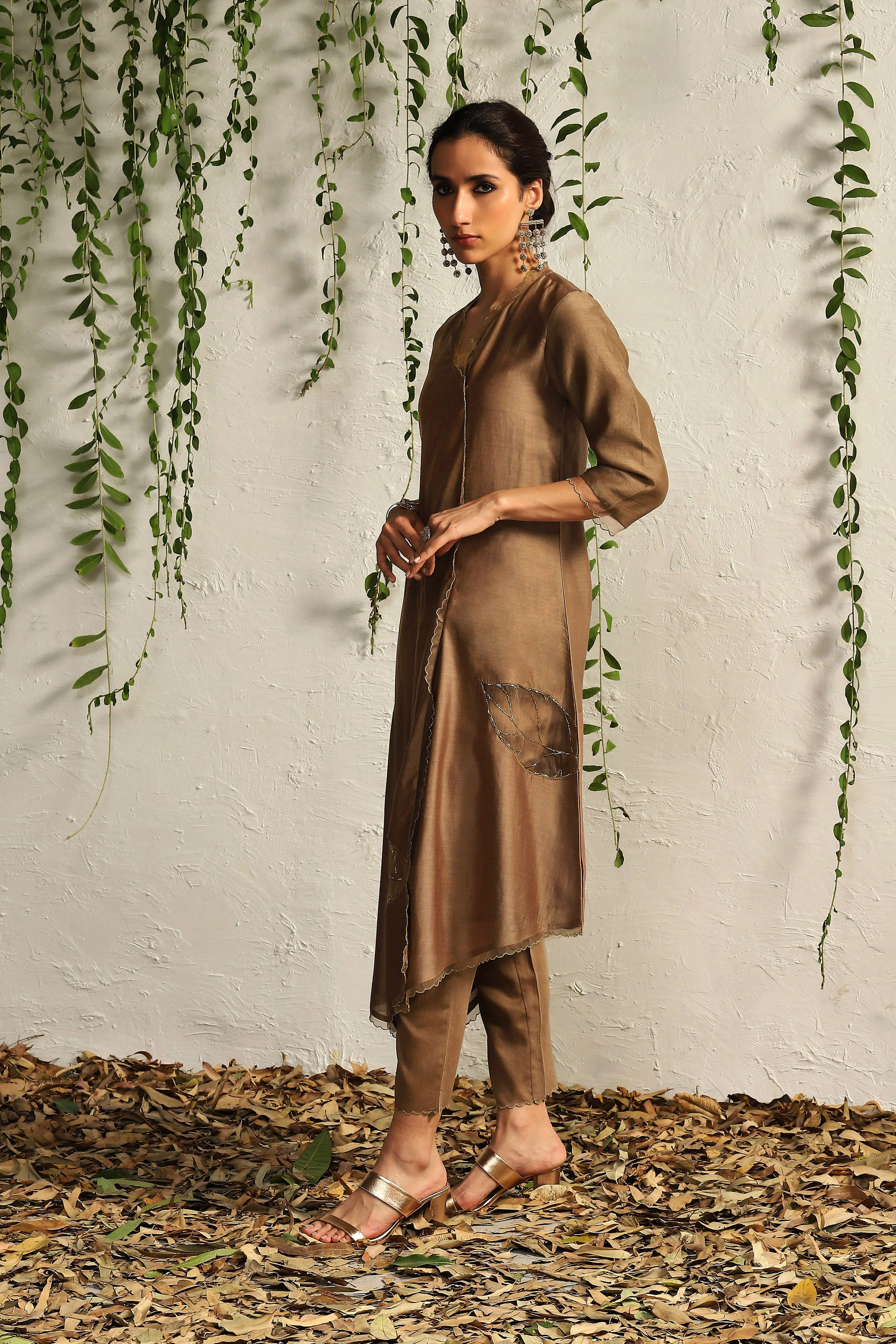 GINGER CHANDERI ASYMMETRICAL KURTA SET