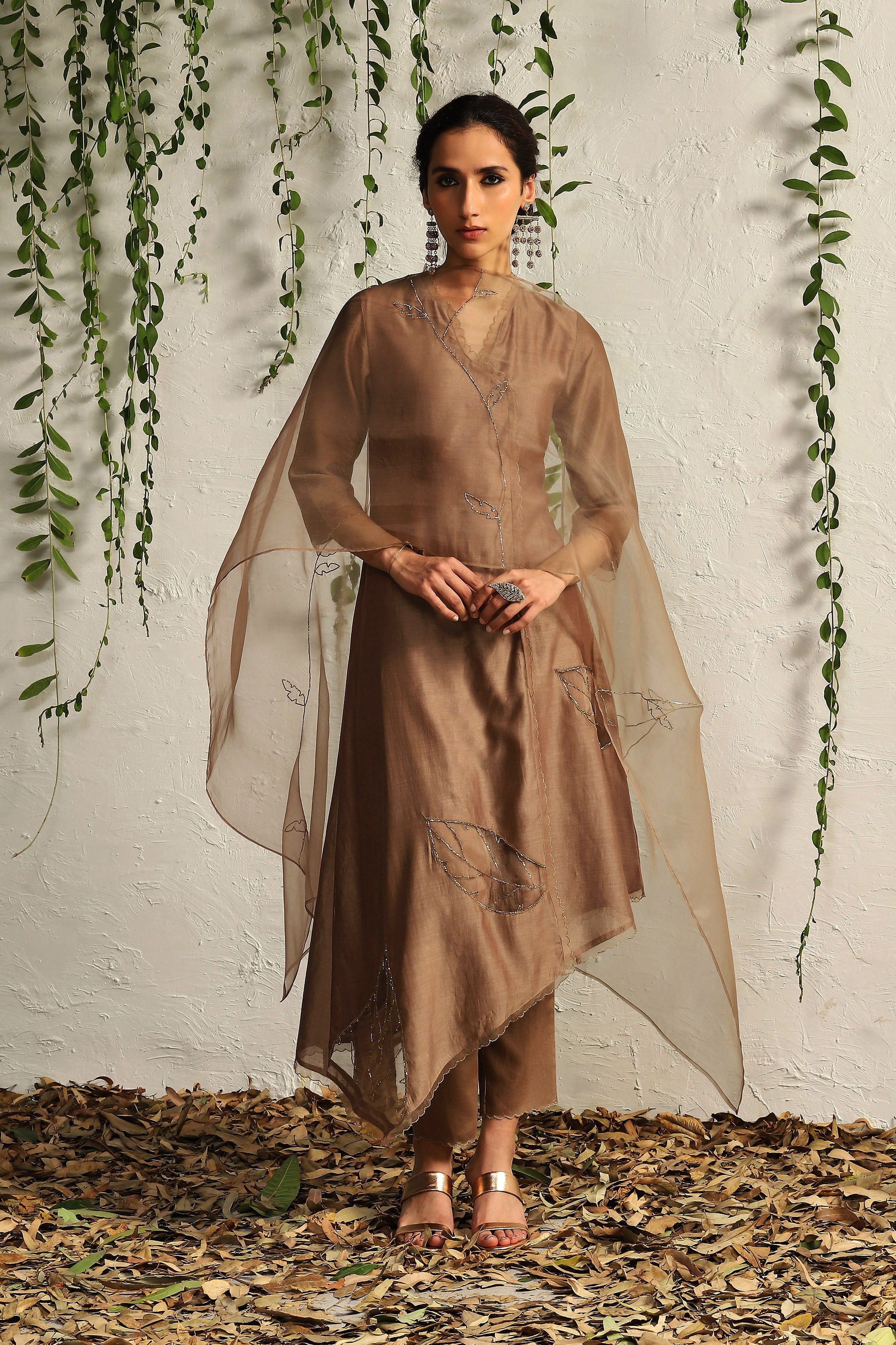 GINGER CHANDERI ASYMMETRICAL KURTA SET