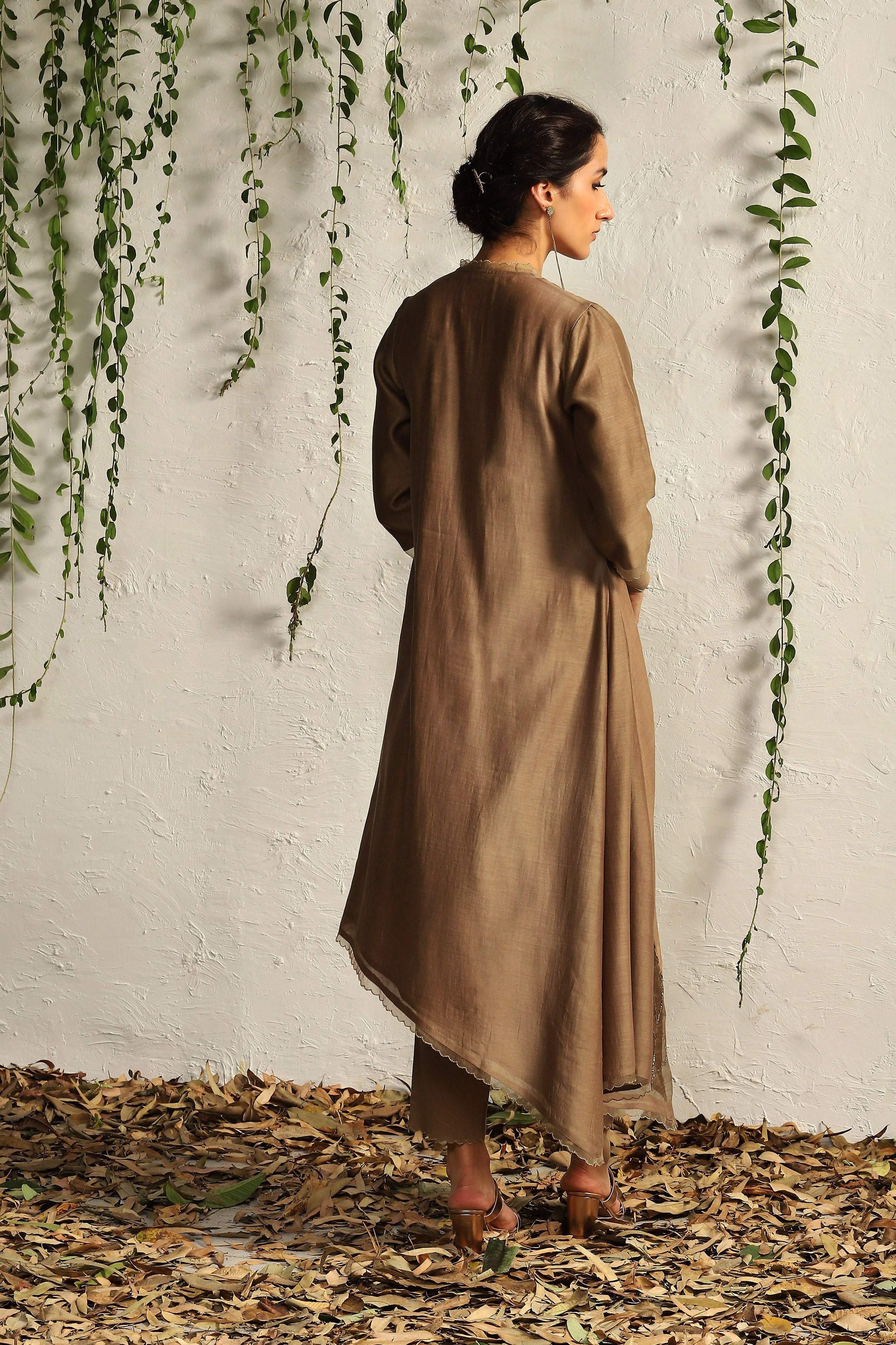 GINGER CHANDERI ASYMMETRICAL KURTA SET