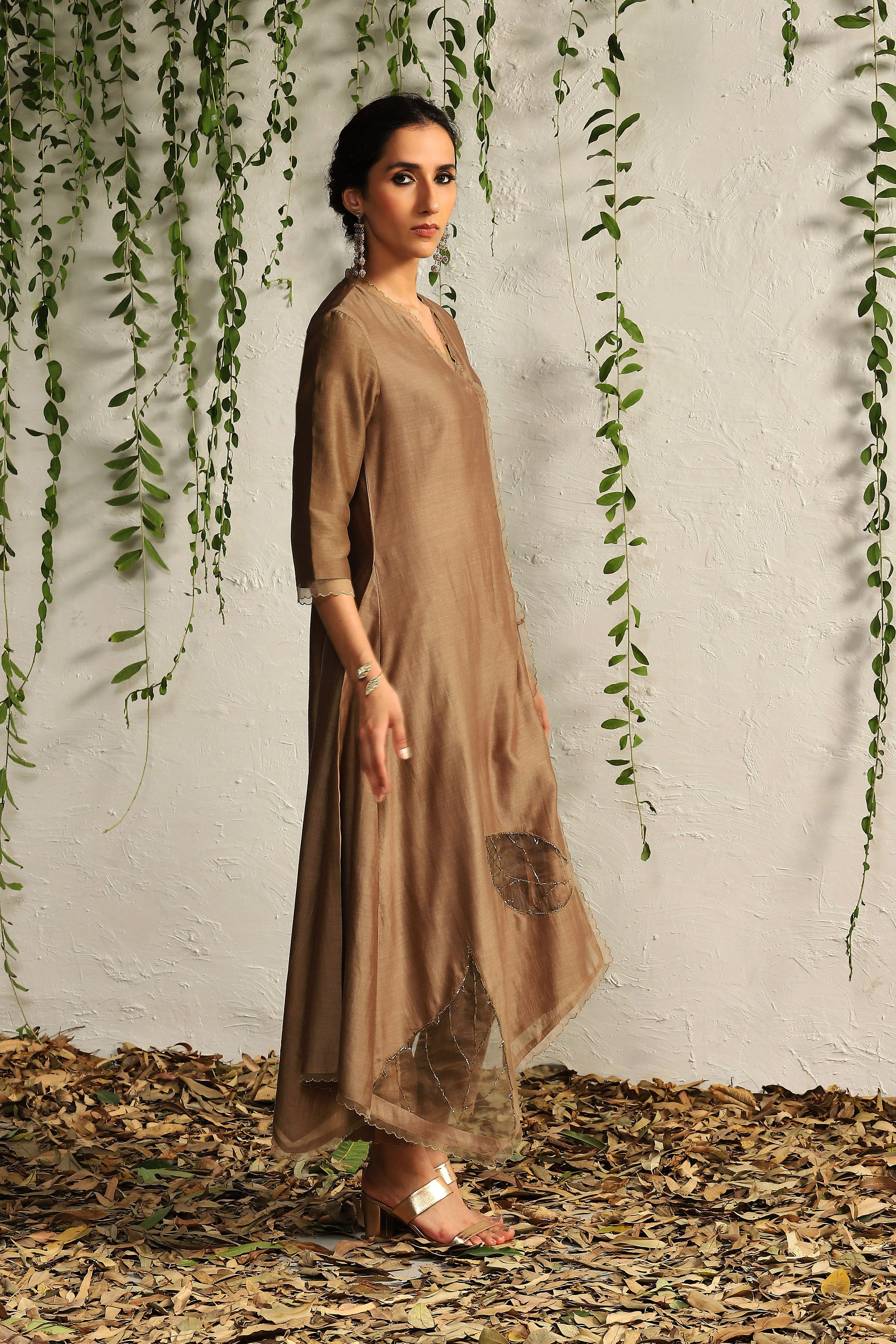 GINGER CHANDERI ASYMMETRICAL KURTA SET