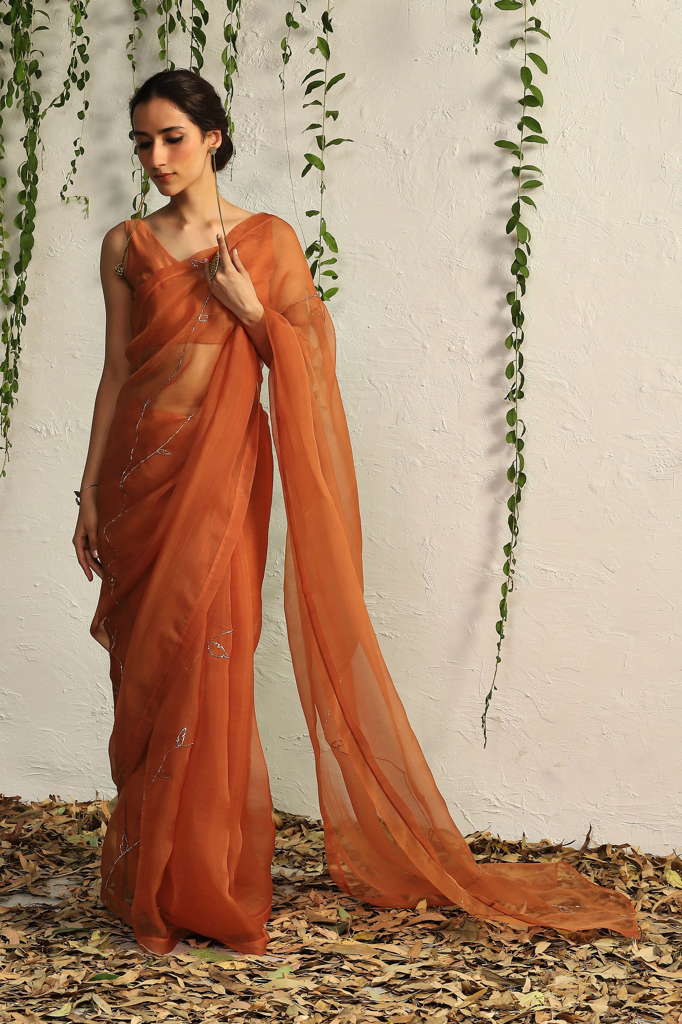 SPICE ORANGE ORGANZA NAKSHI SAREE WITH BLOUSE