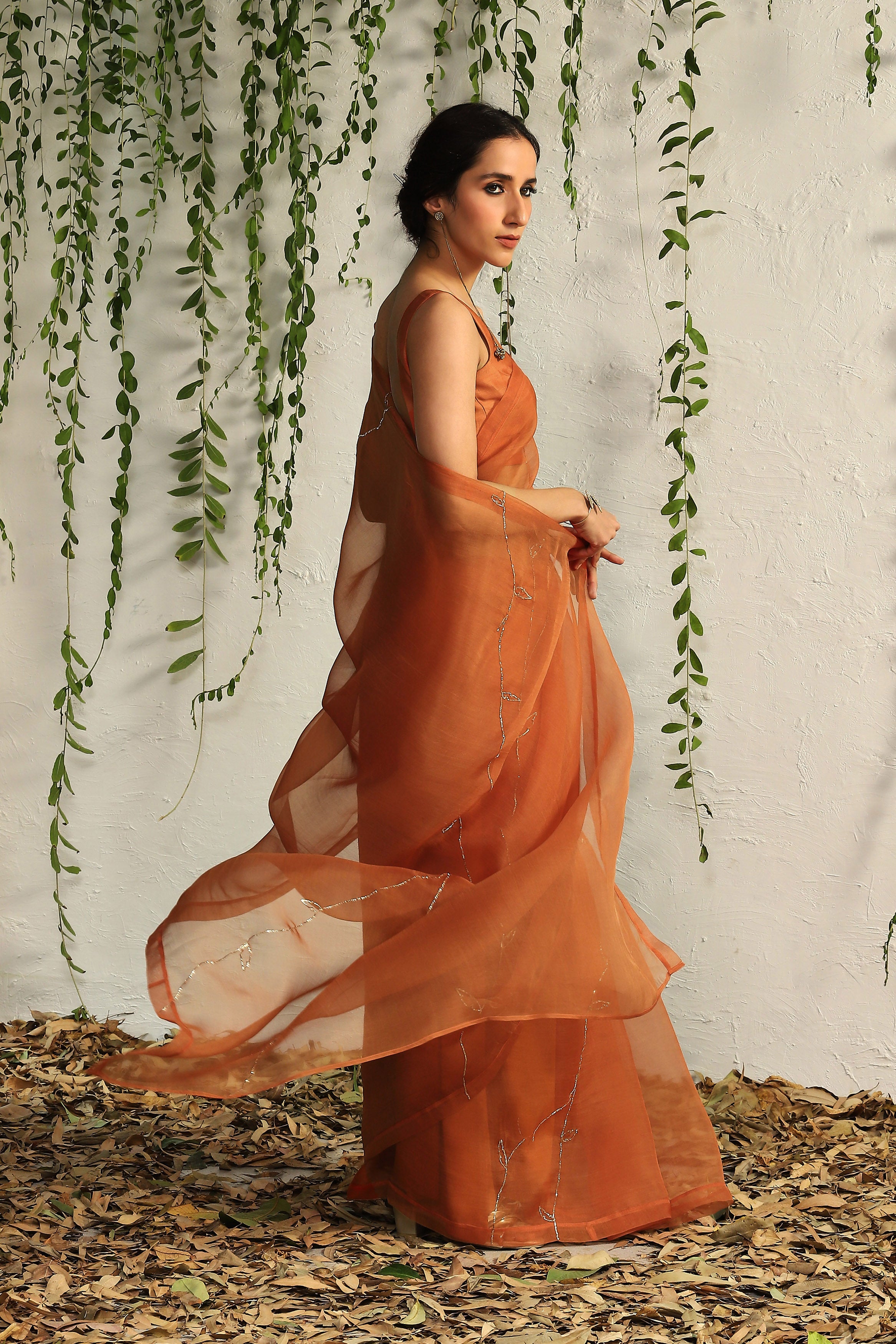 SPICE ORANGE ORGANZA NAKSHI SAREE WITH BLOUSE