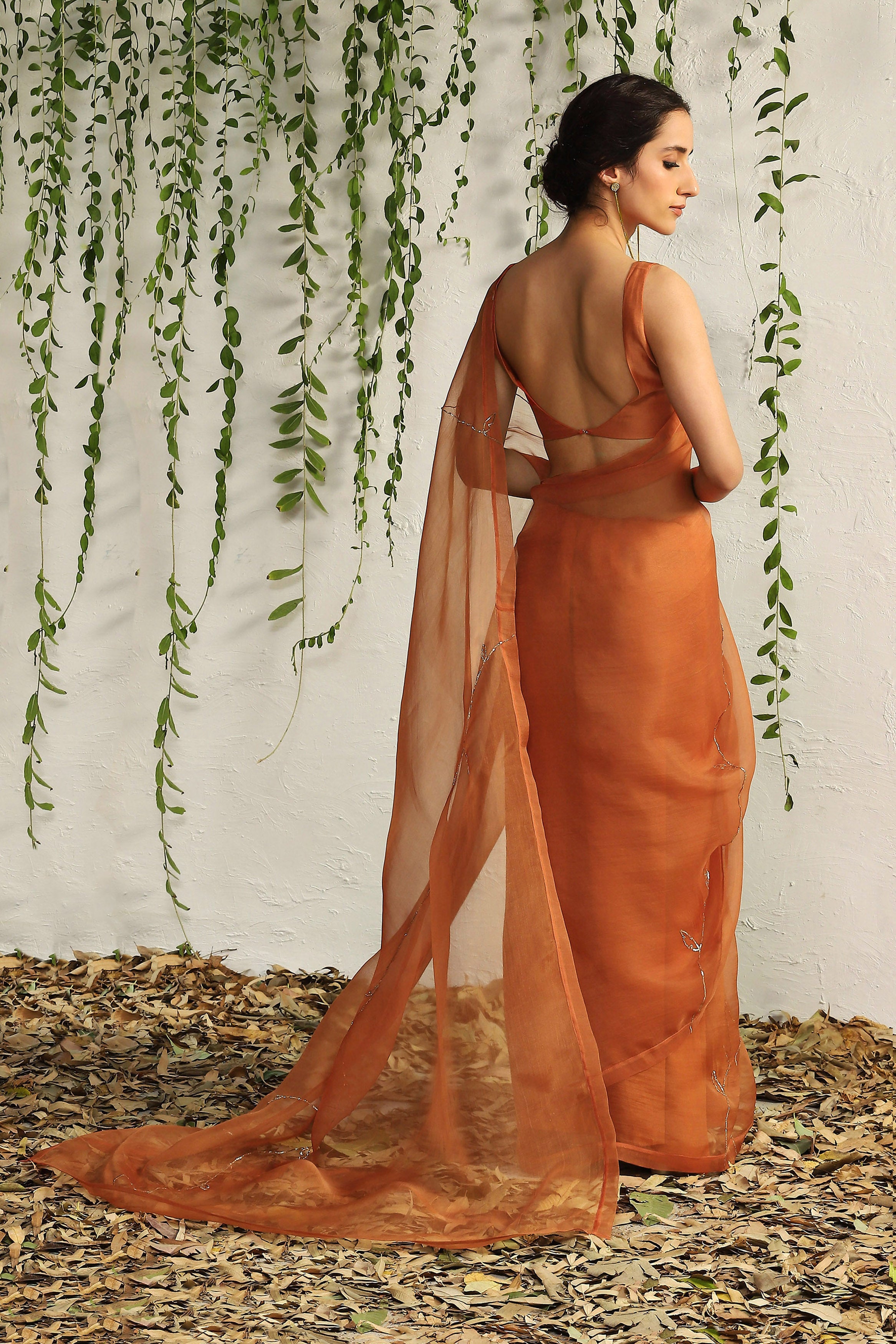 SPICE ORANGE ORGANZA NAKSHI SAREE WITH BLOUSE