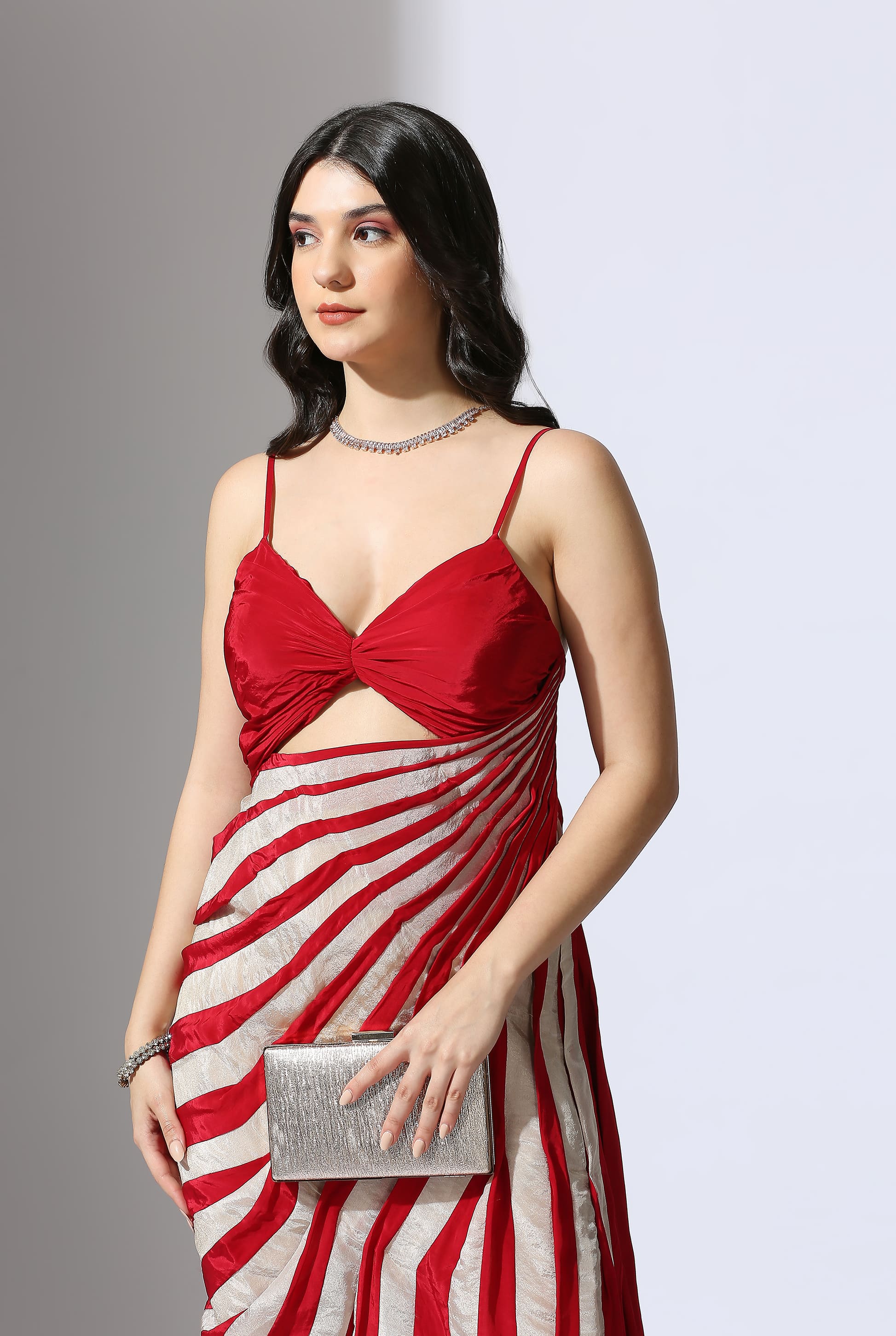 RED AND COLOUR BLOCK STRIPE DRESS