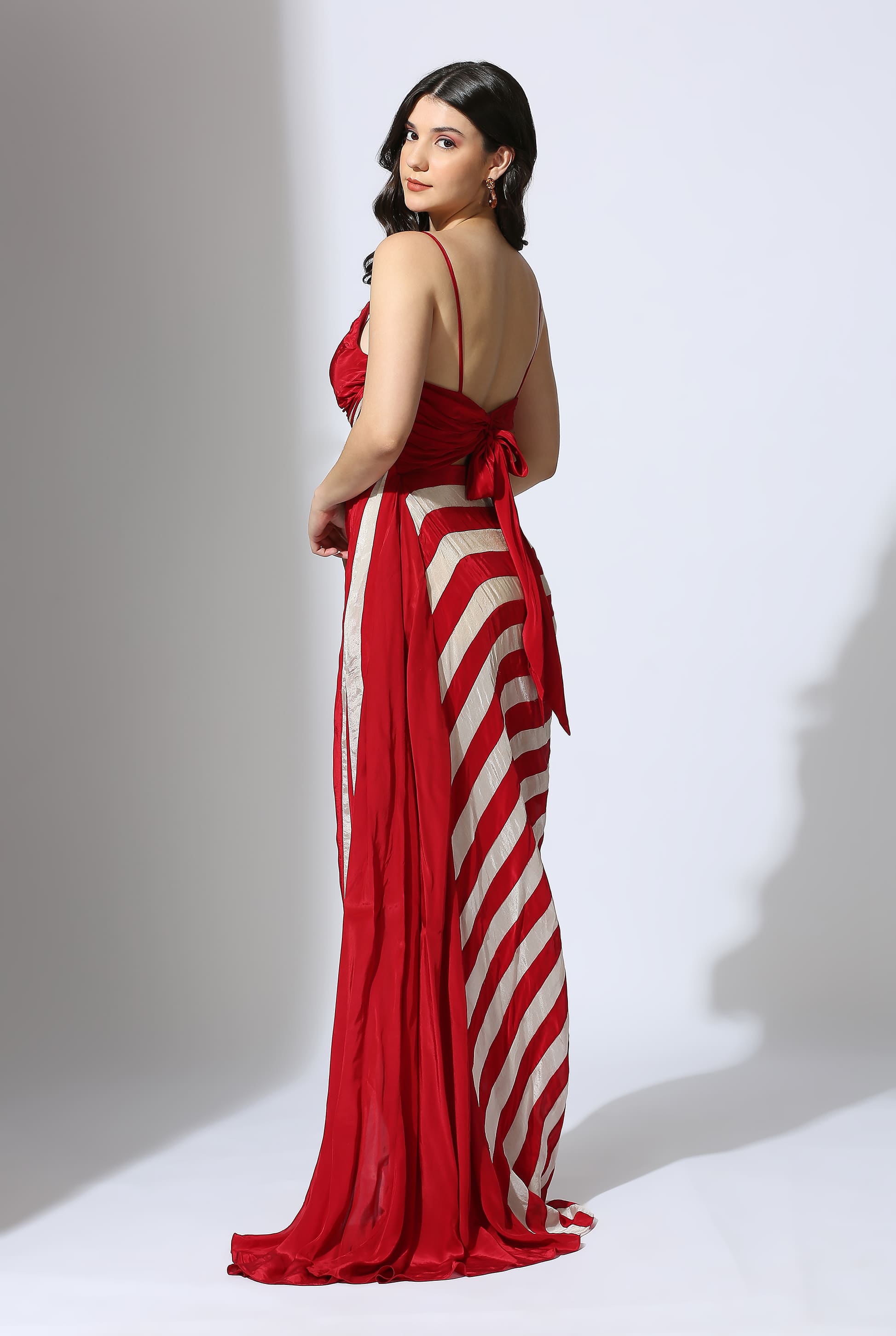 RED AND COLOUR BLOCK STRIPE DRESS