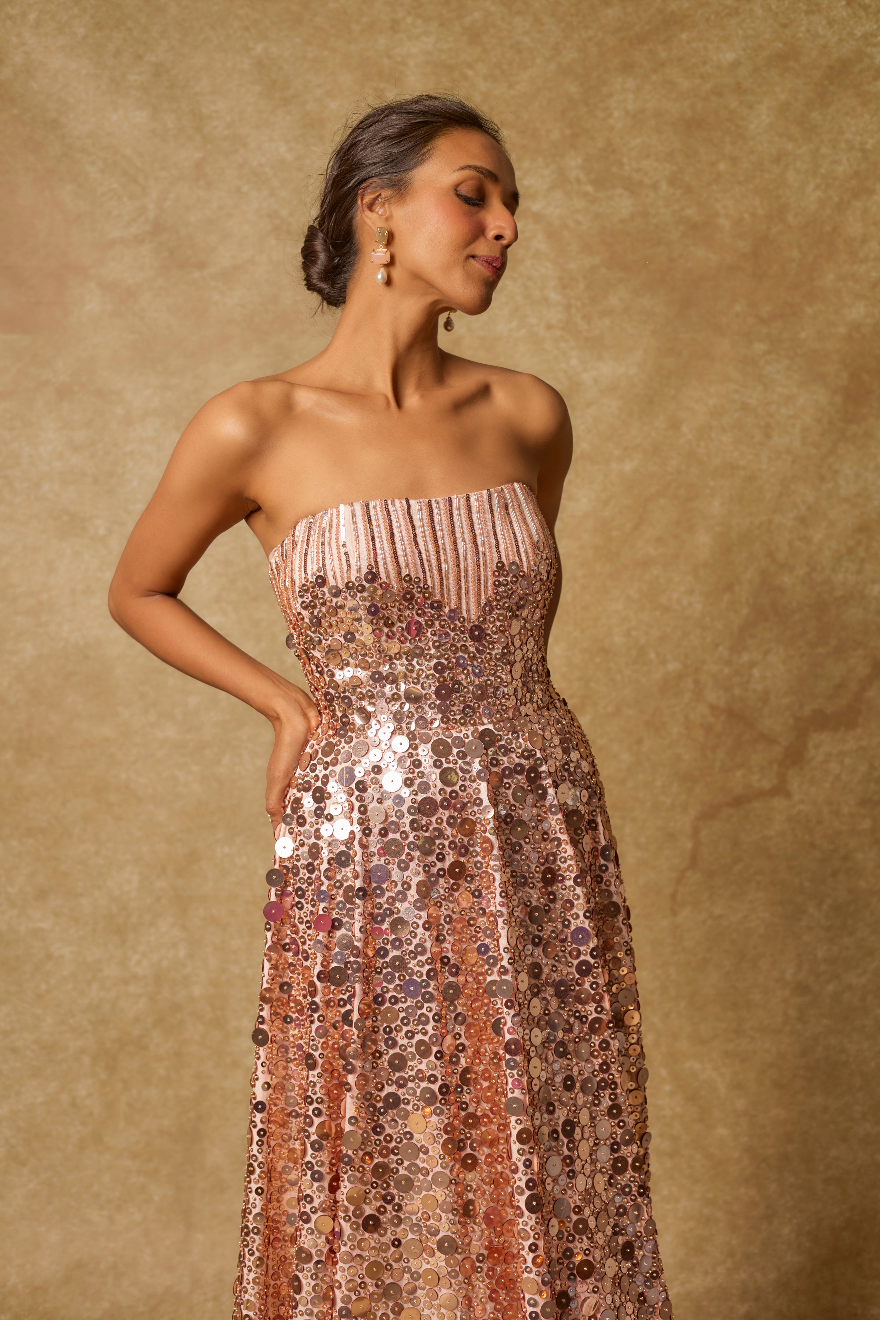 BABY PINK SEQUIN EMBROIDERED CORSET GOWN