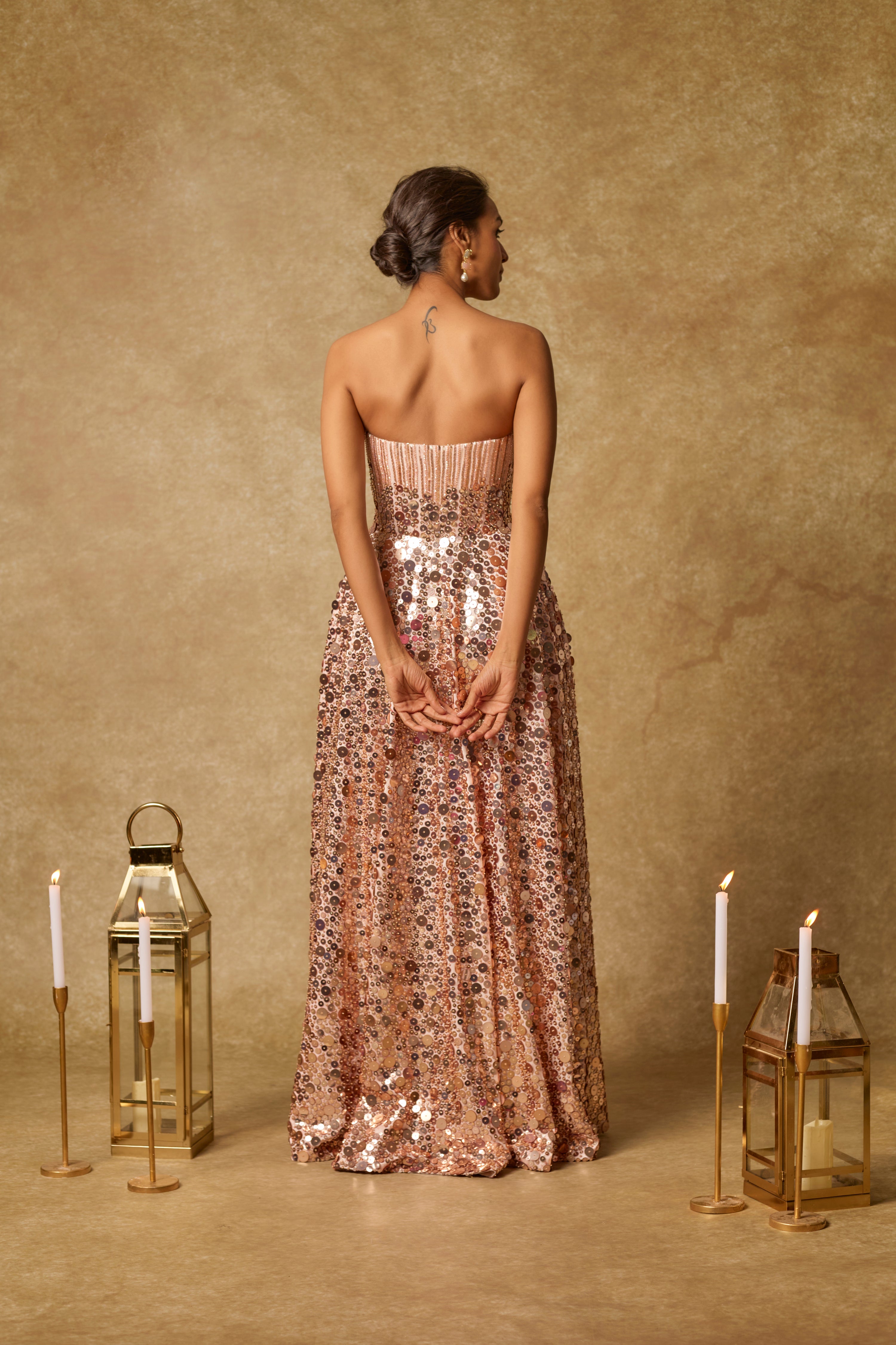 BABY PINK SEQUIN EMBROIDERED CORSET GOWN