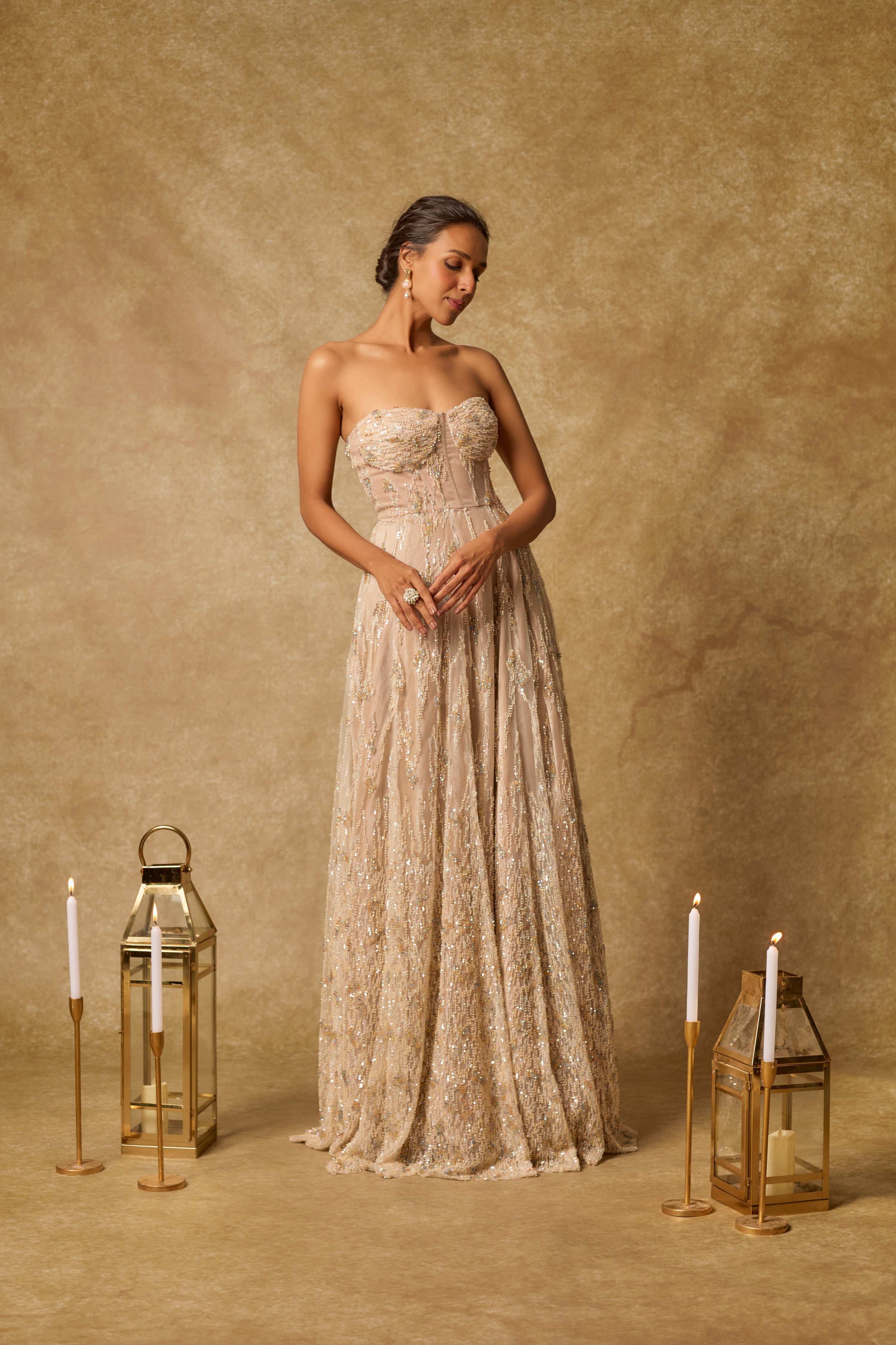 NUDE CORSET EMBROIDERED HEAVY GOWN