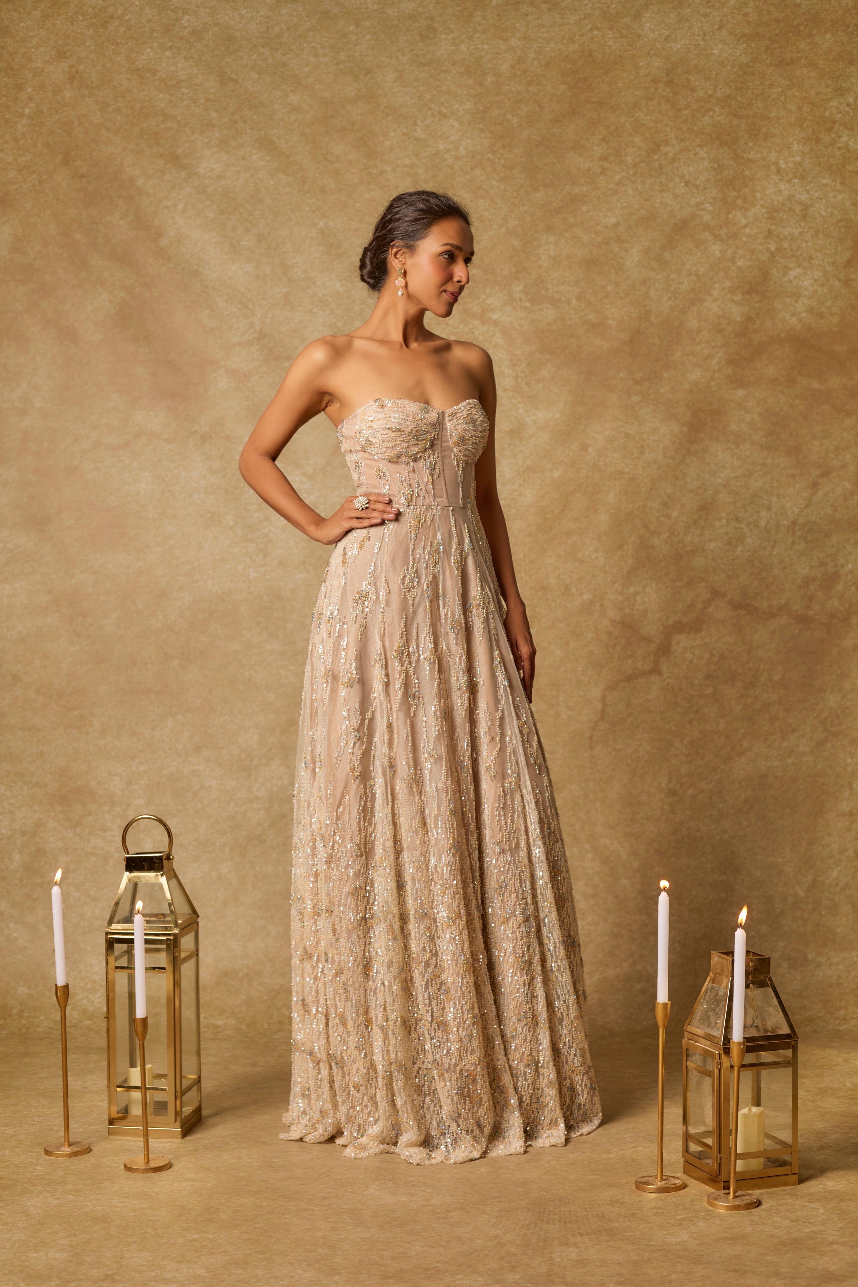NUDE CORSET EMBROIDERED HEAVY GOWN