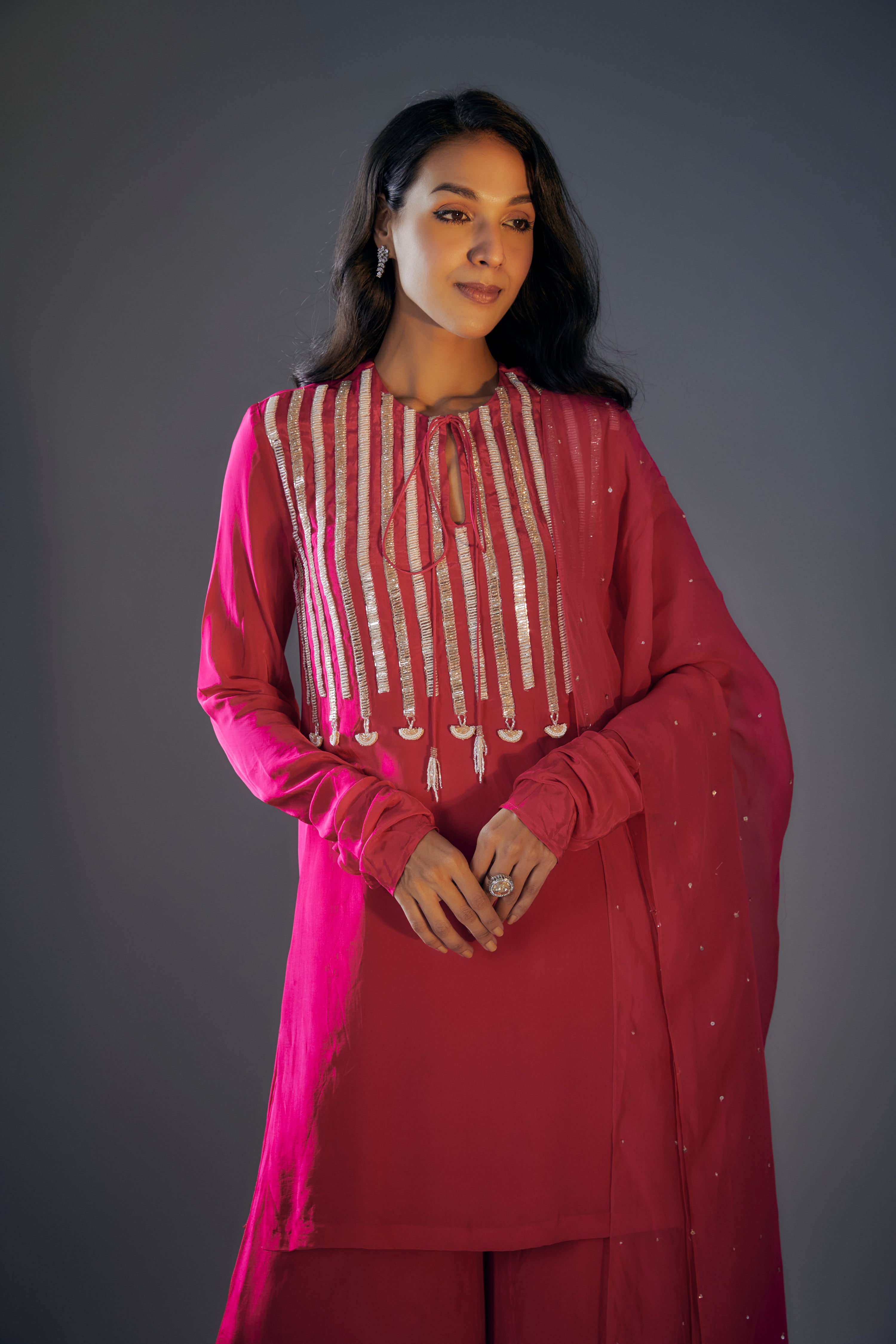 HOT PINK EMBROIDERED KURTA SET