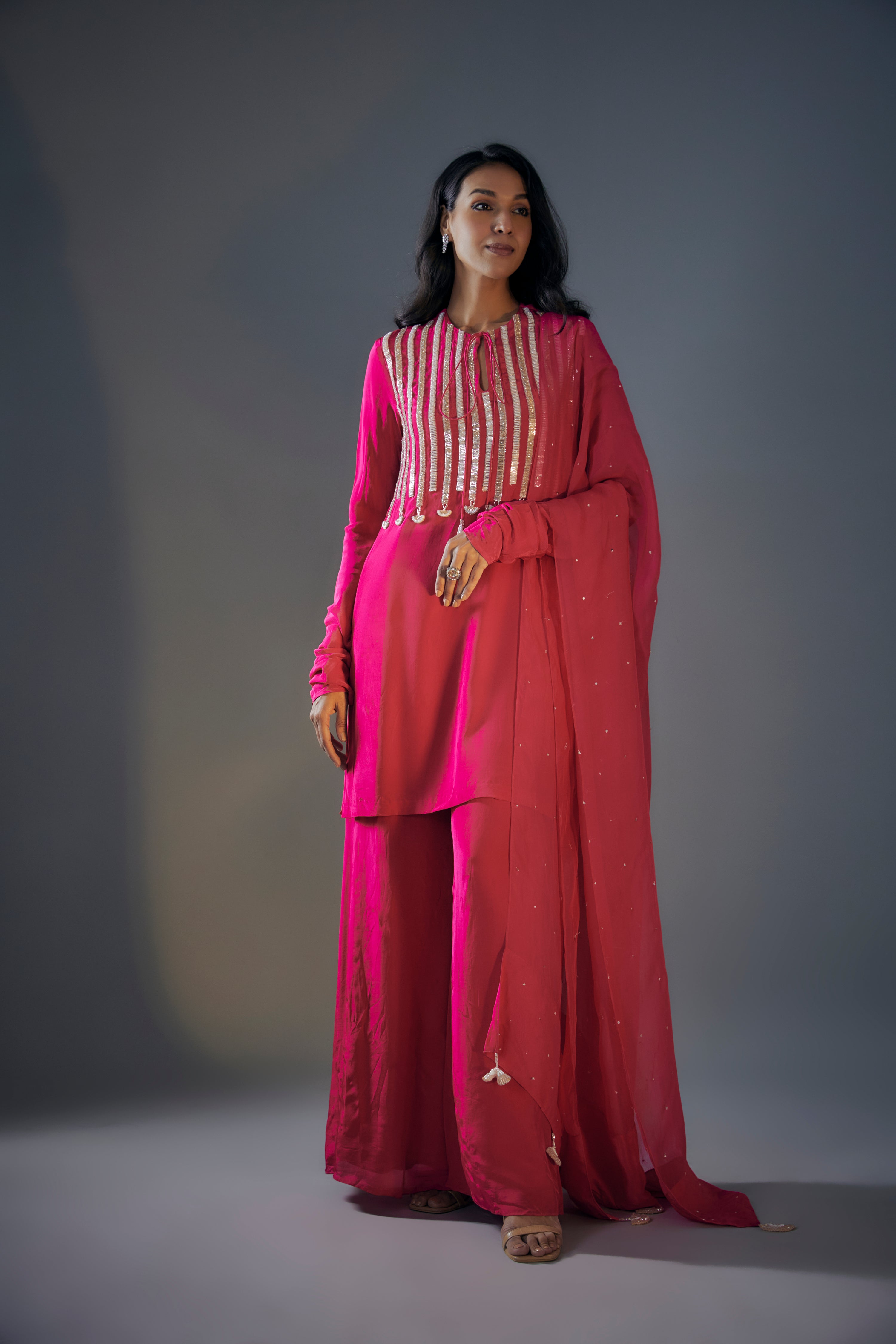 HOT PINK EMBROIDERED KURTA SET