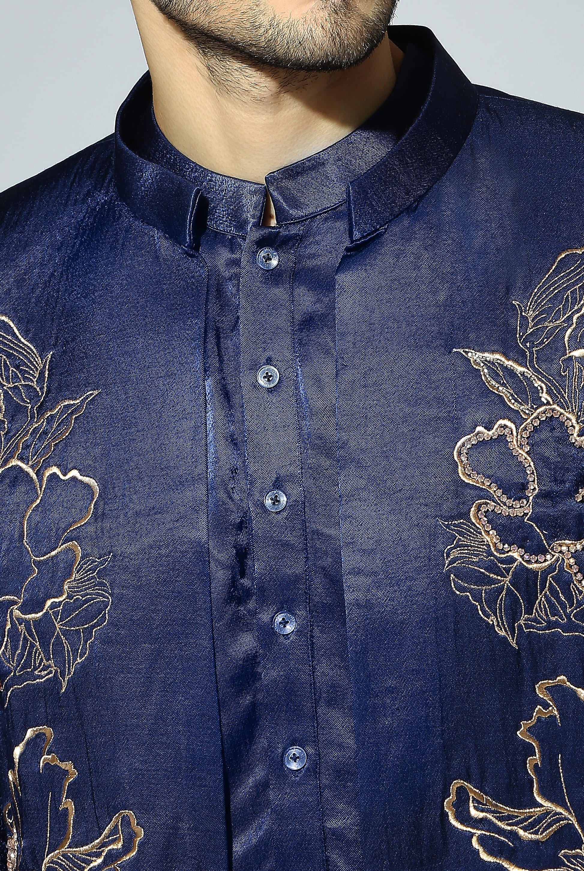 NAVY BLUE EMBROIDERED BANDHGALA SET