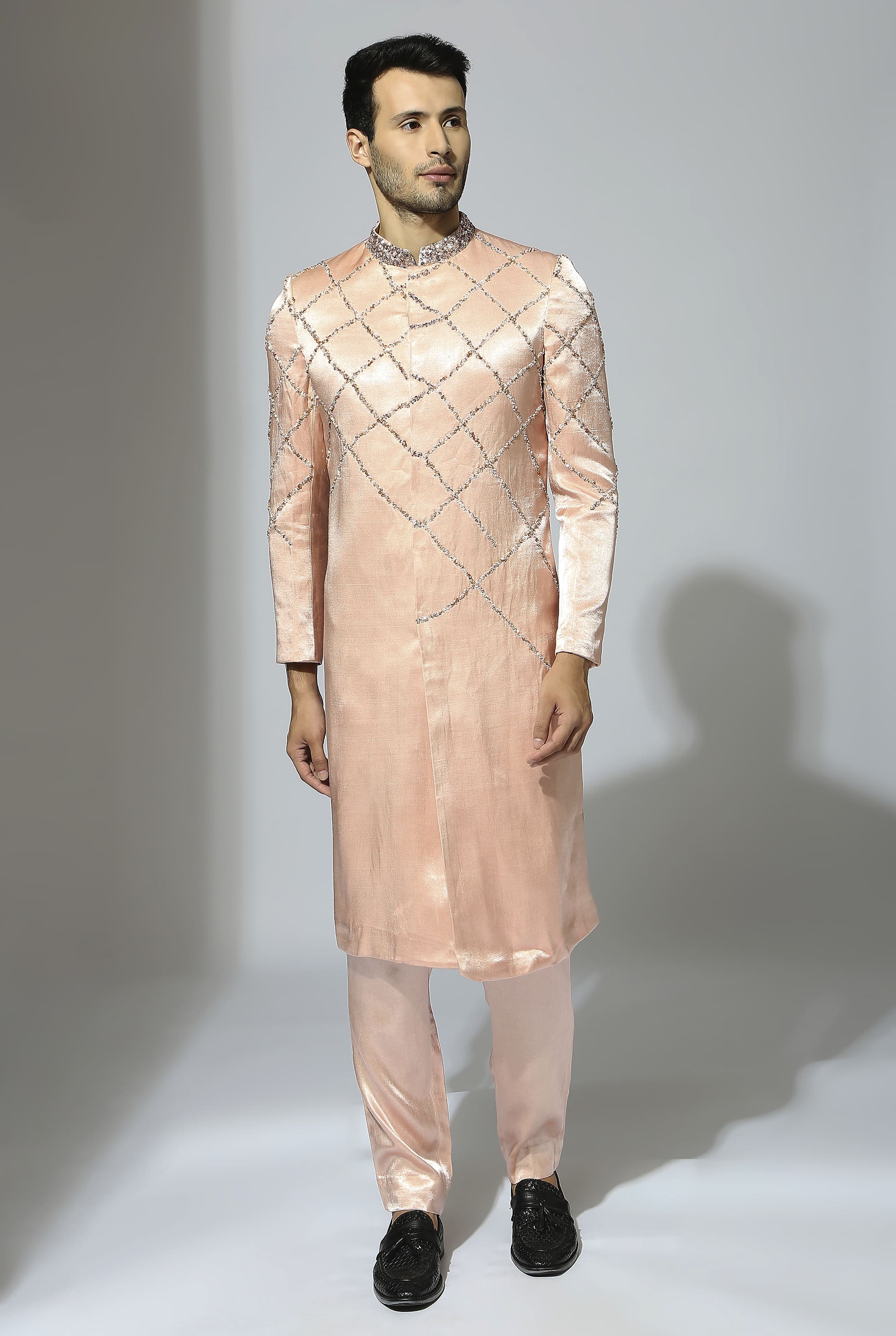 EMBROIDERED ROSE PINK SHERWANI SET