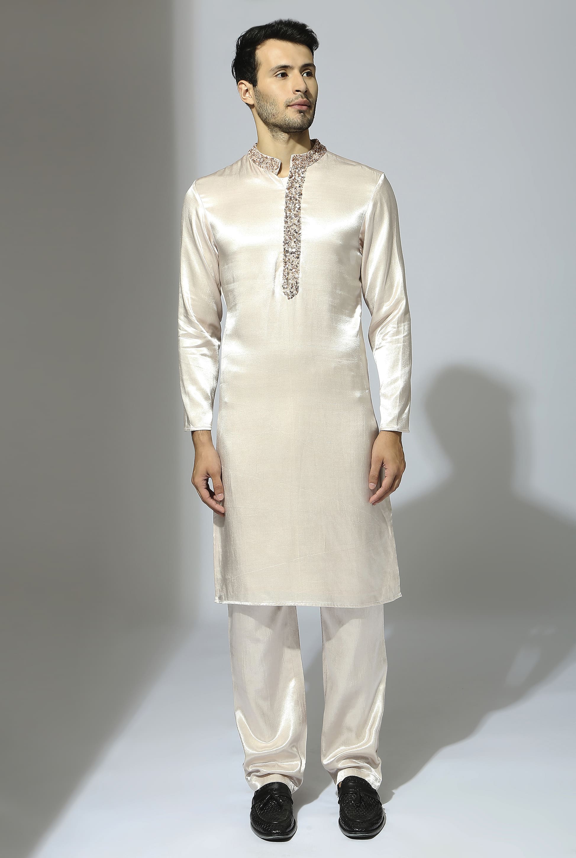 BEIGE EMBROIDERED KURTA SET