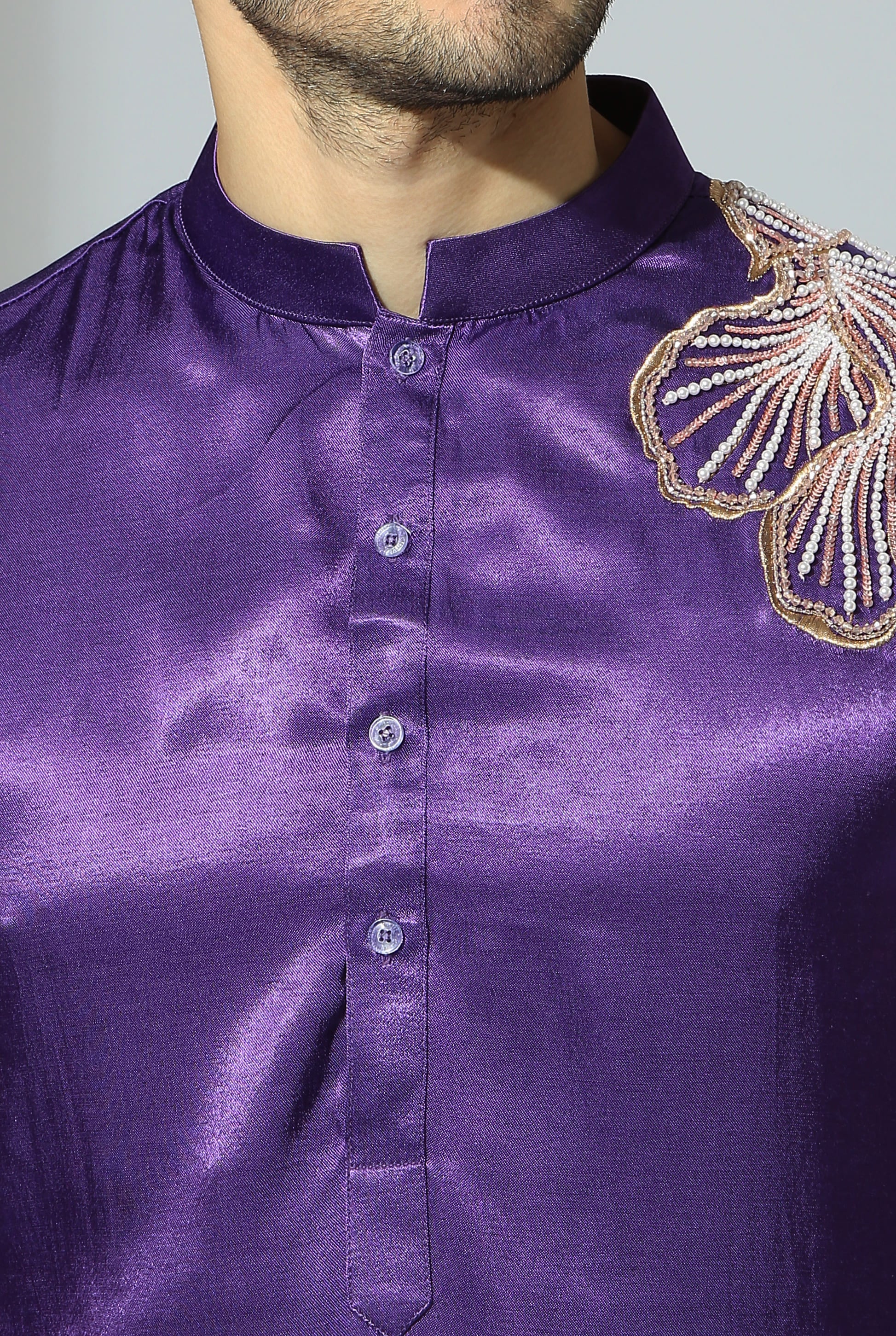 PURPLE EMBROIDERED KURTA WITH WHITE PANTS