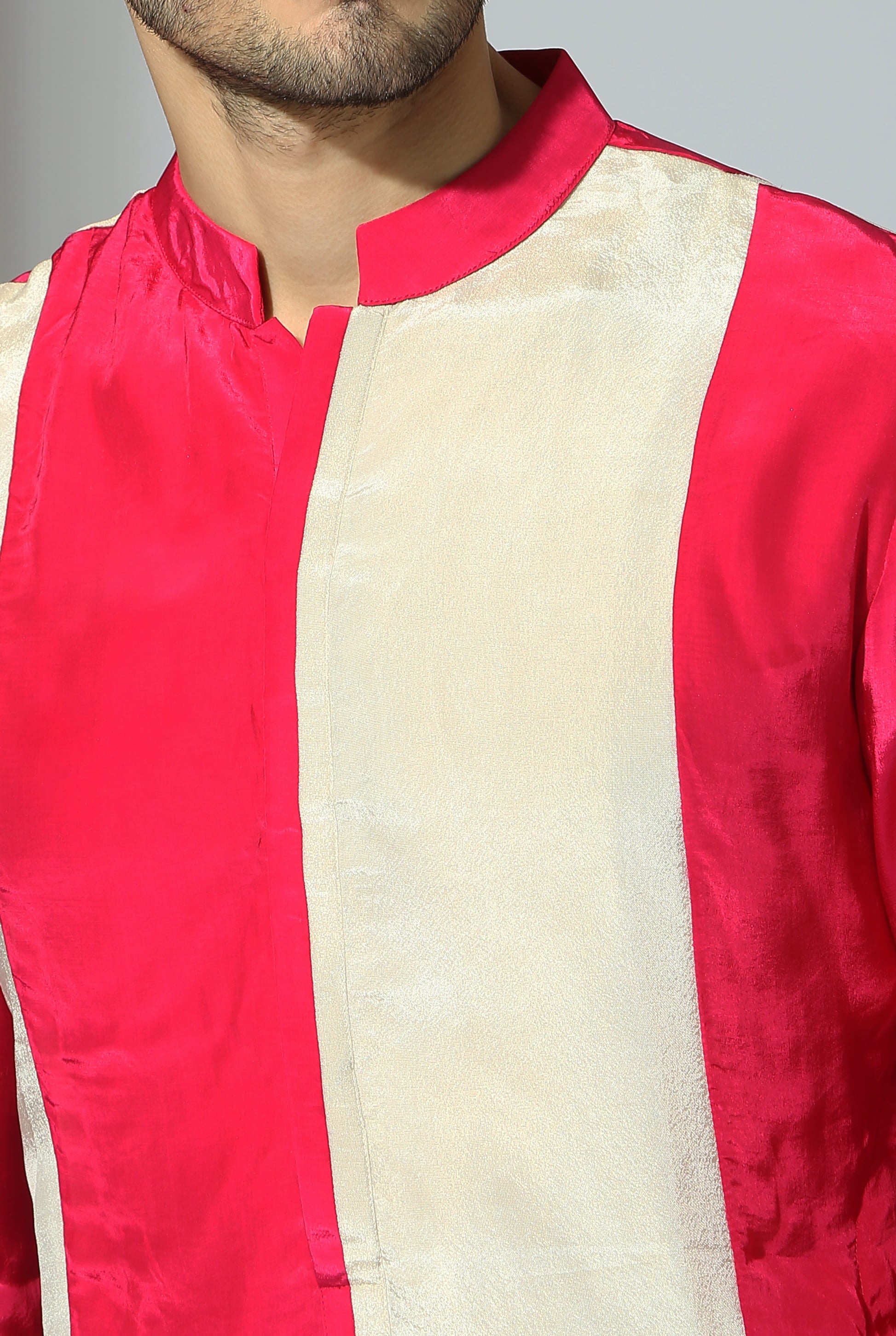 HOT PINK AND BEIGE COLOUR BLOCK KURTA