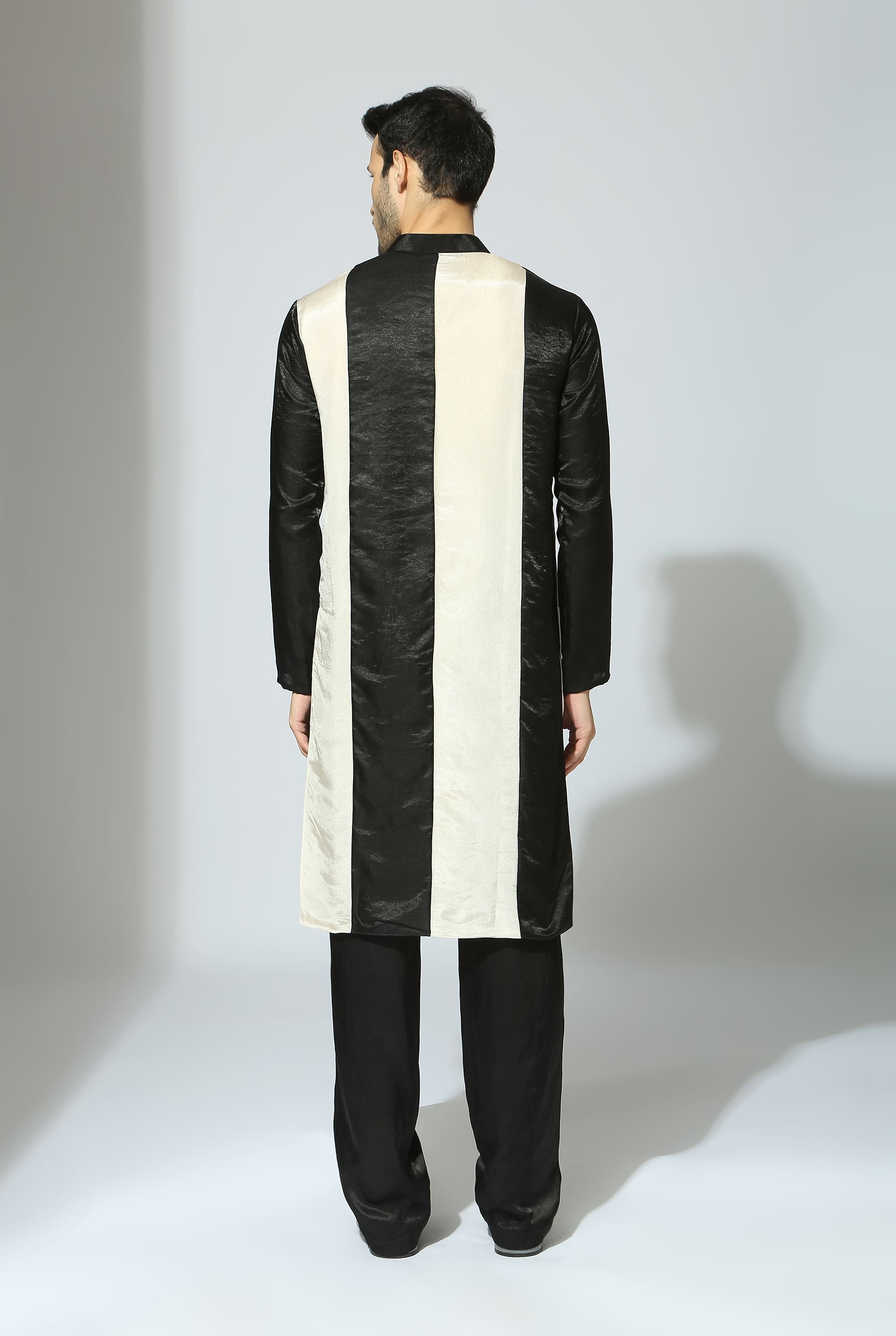 BLACK AND BEIGE COLOUR BLOCK KURTA SET