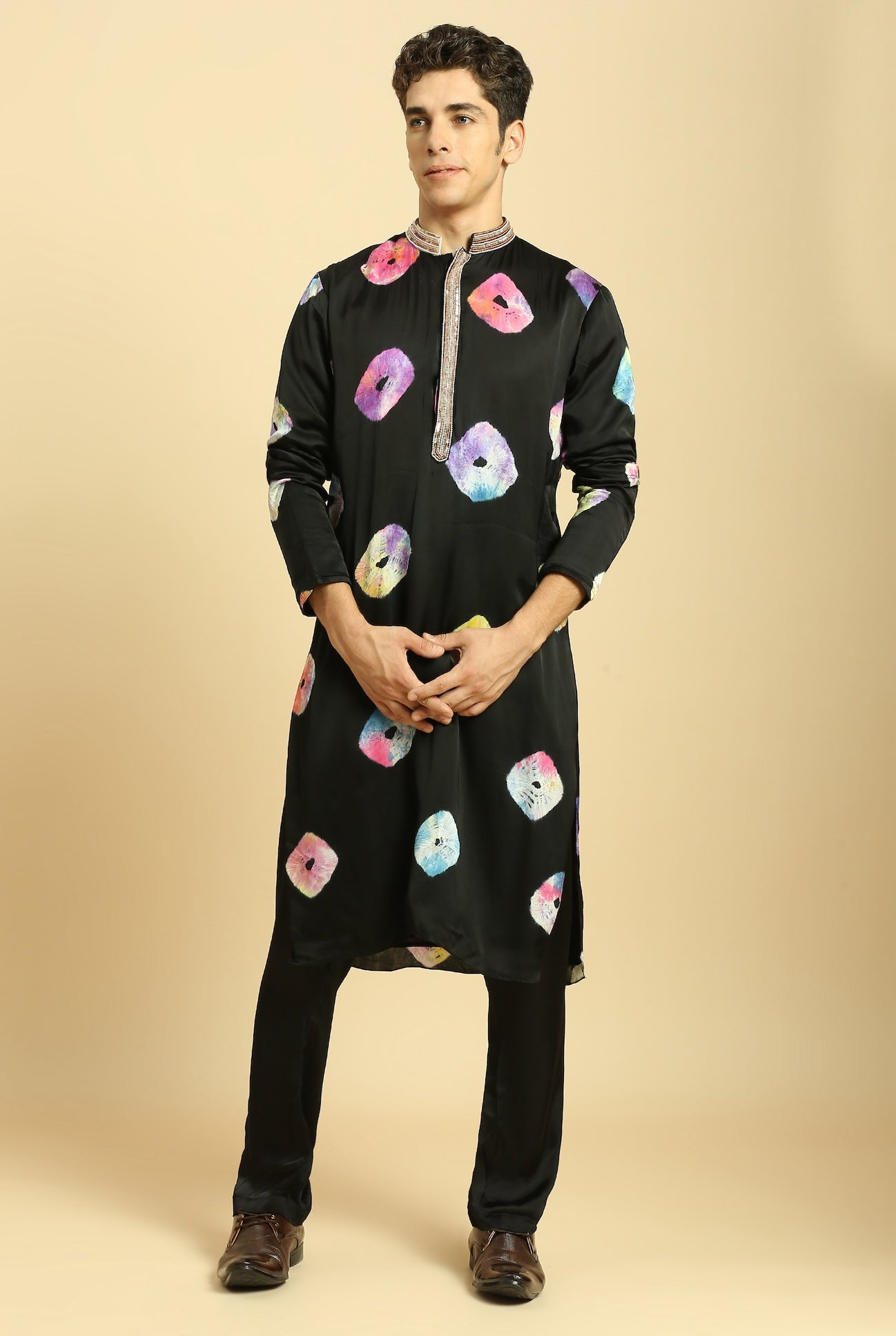 BLACK TIE AND DYE KURTA SET