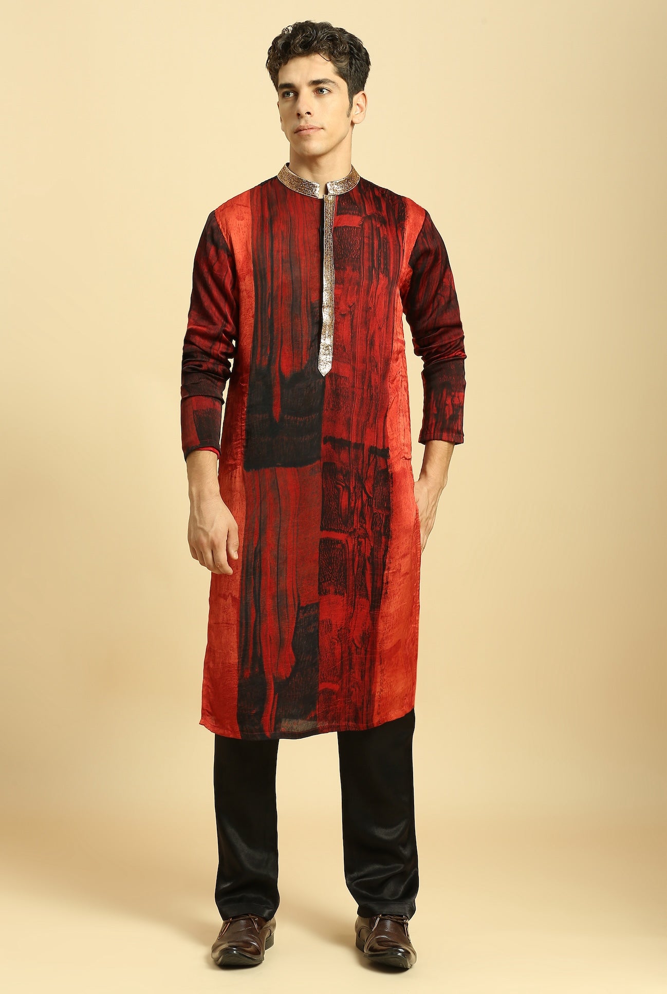 RUST AJRAKH PRINTED KURTA WITH BLACK PANT