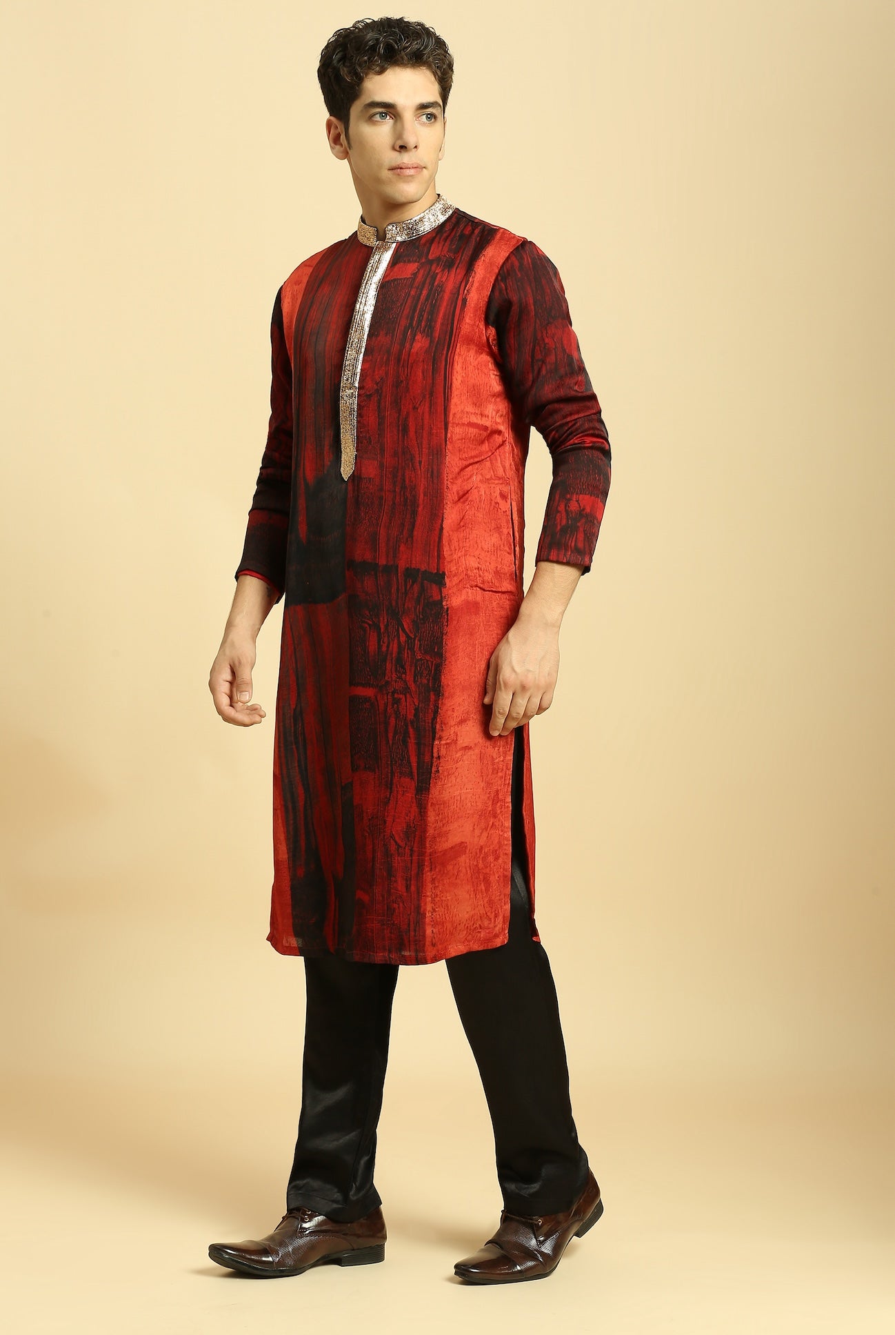 RUST AJRAKH PRINTED KURTA WITH BLACK PANT