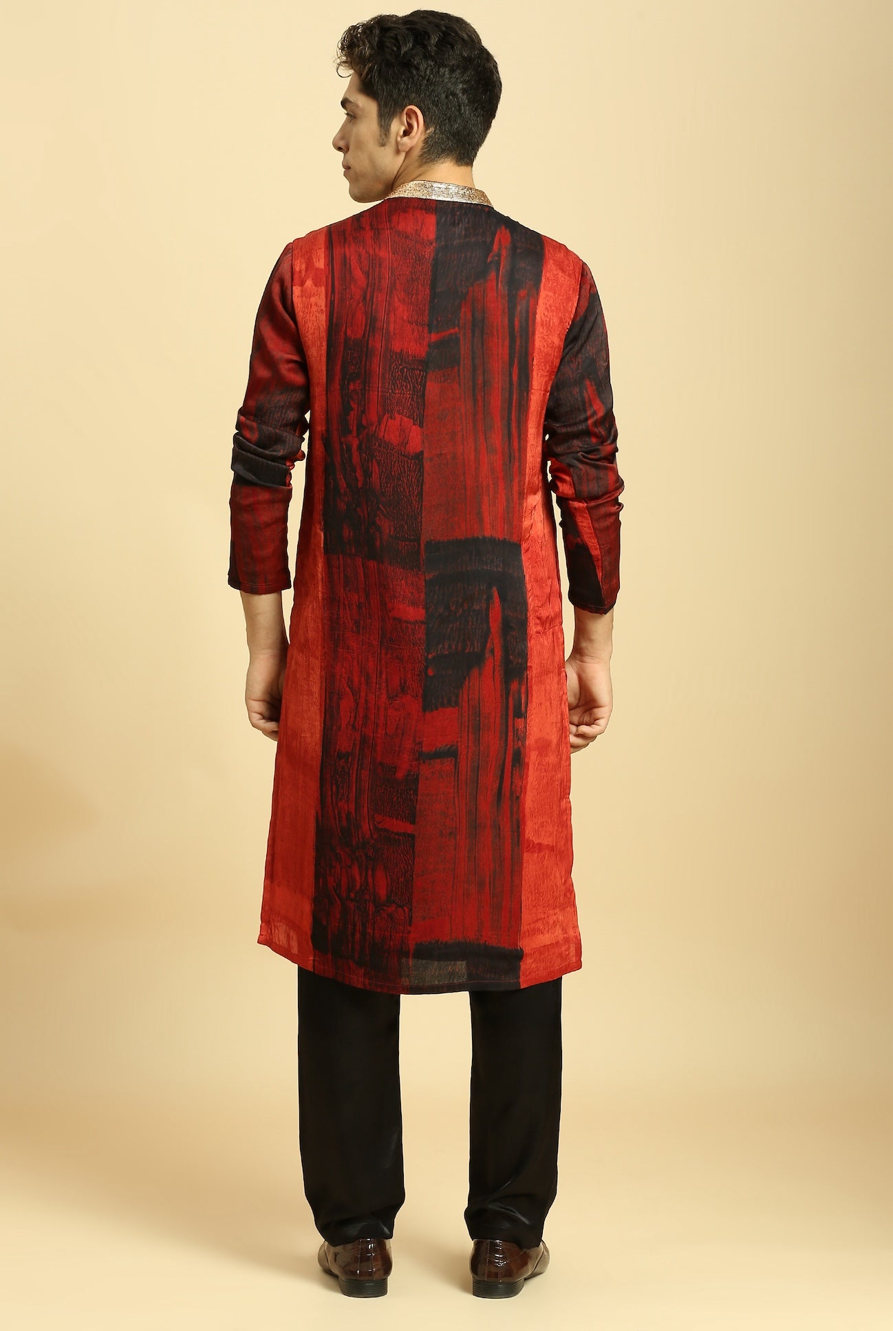 RUST AJRAKH PRINTED KURTA WITH BLACK PANT