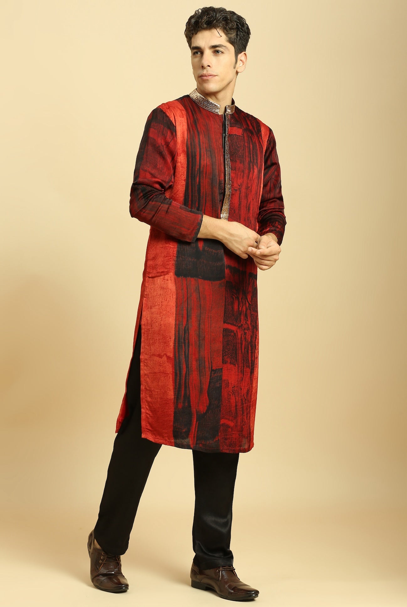 RUST AJRAKH PRINTED KURTA WITH BLACK PANT