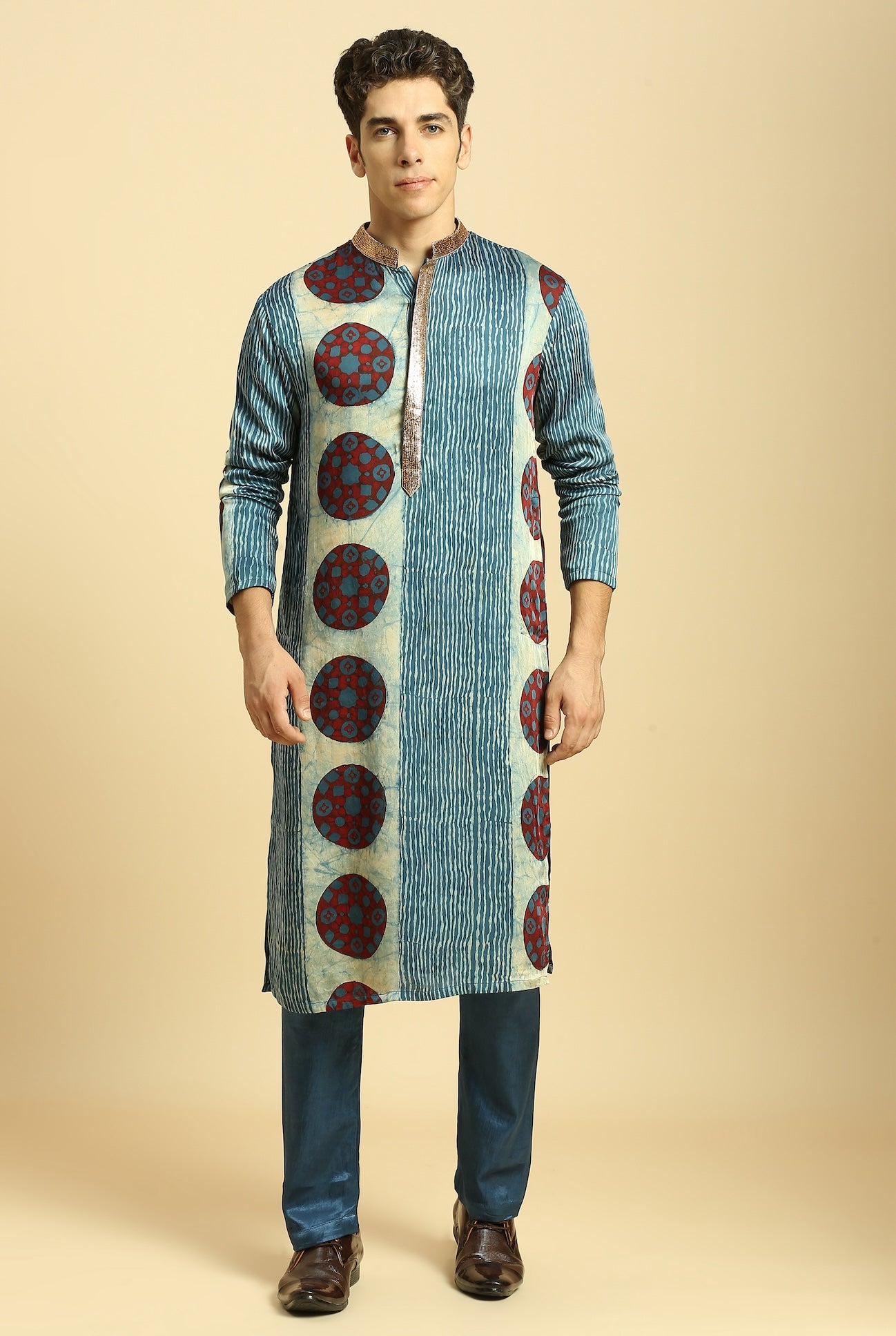 BLUE AJRAKH PRINTED KURTA WITH PANT