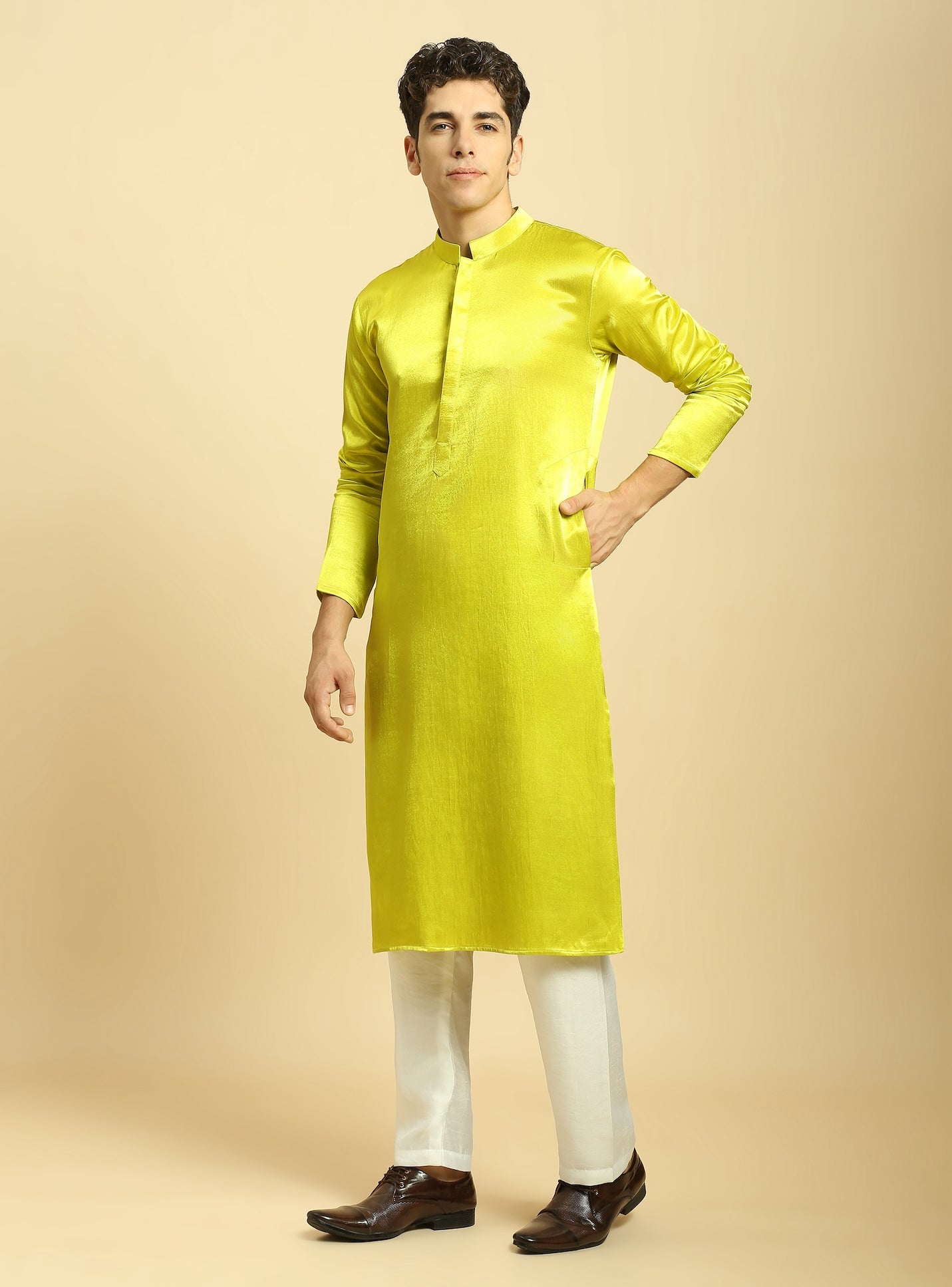 NEON GREEN KURTA WITH WHITE PANT WITH MULTI COLOUR DUPATTA